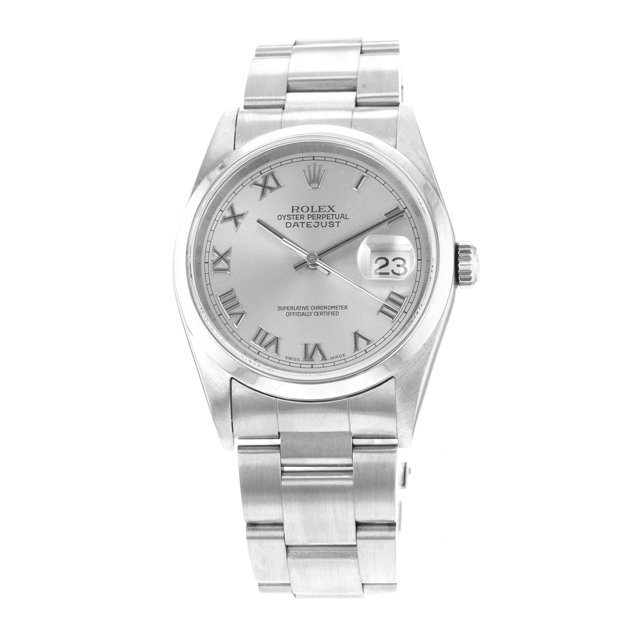 Rolex Datejust 36 16200 Vintage Grey Roman Smooth Oyster Steel Mens Watch 2003 thumbnail 3