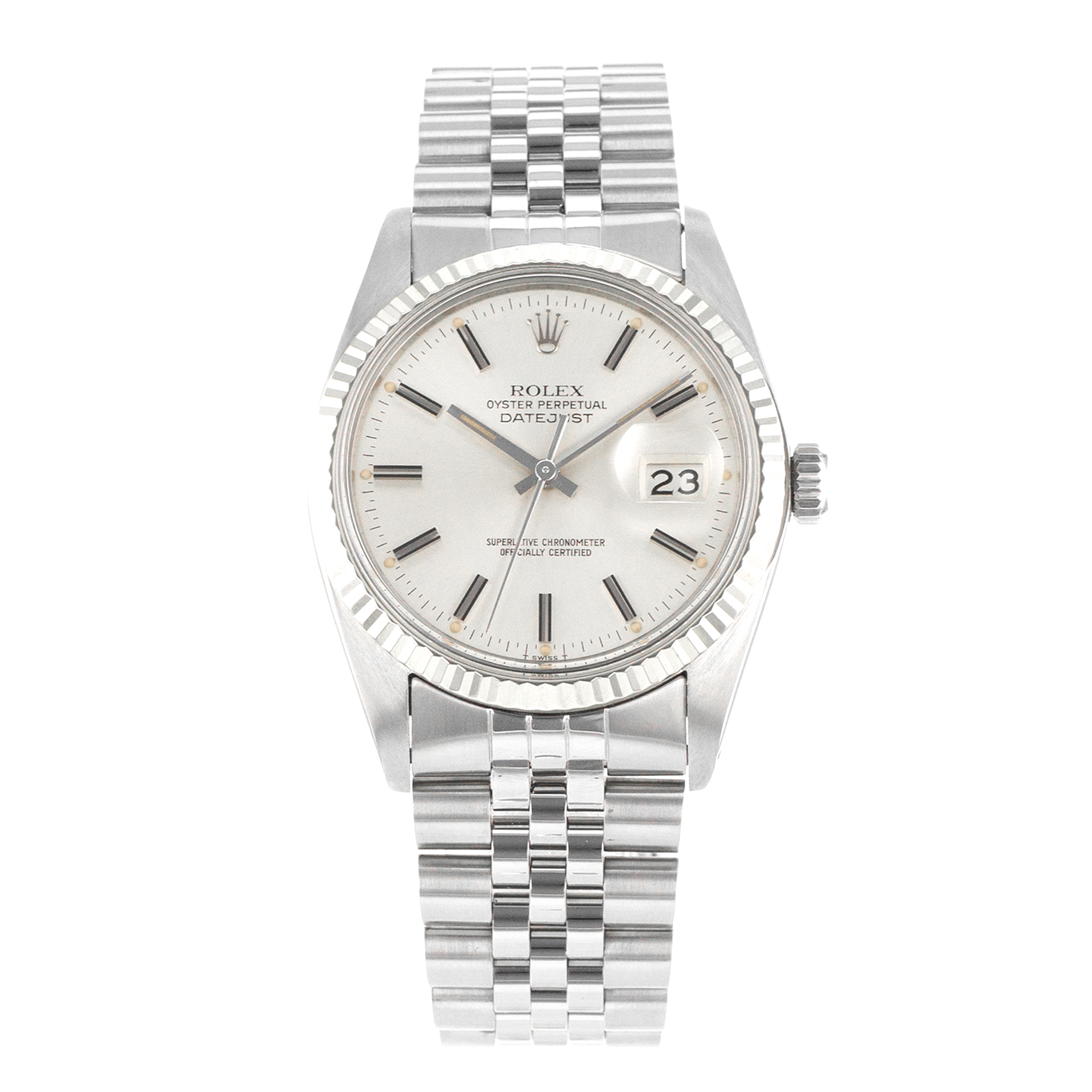 Rolex Datejust 36 16014 Vintage Silver Stick Steel White Gold Mens Watch 1979 thumbnail 2