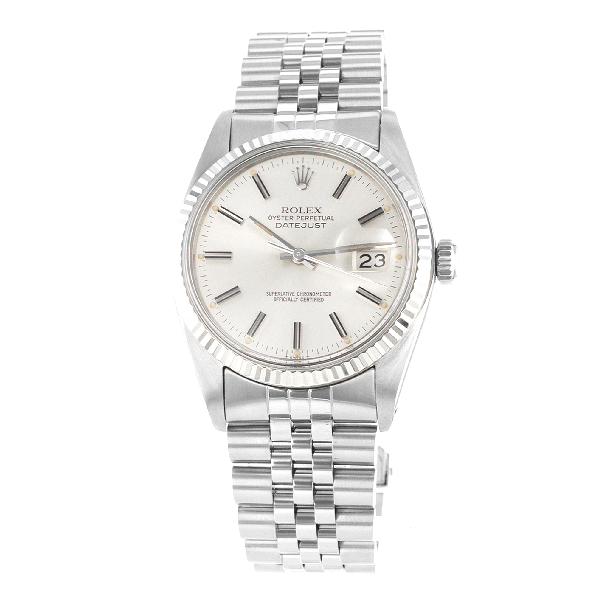Rolex Datejust 36 16014 Vintage Silver Stick Steel White Gold Mens Watch 1979 thumbnail 3