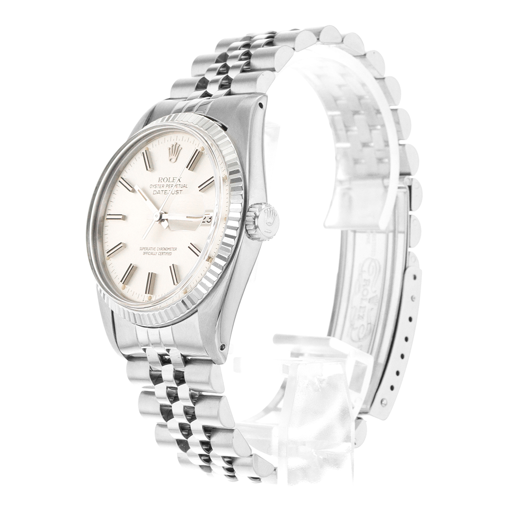 Rolex Datejust 36 16014 Vintage Silver Stick Steel White Gold Mens Watch 1979 thumbnail 4