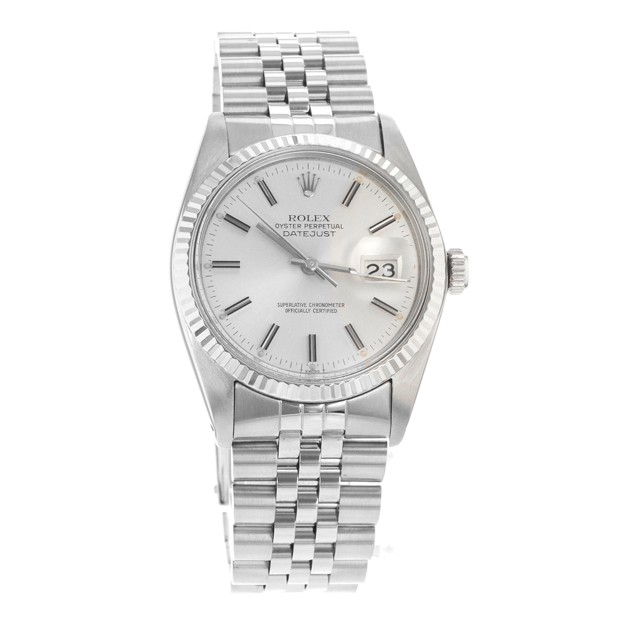 Rolex Datejust 36 16014 Vintage Silver Stick Steel White Gold Mens Watch 1979 thumbnail 8