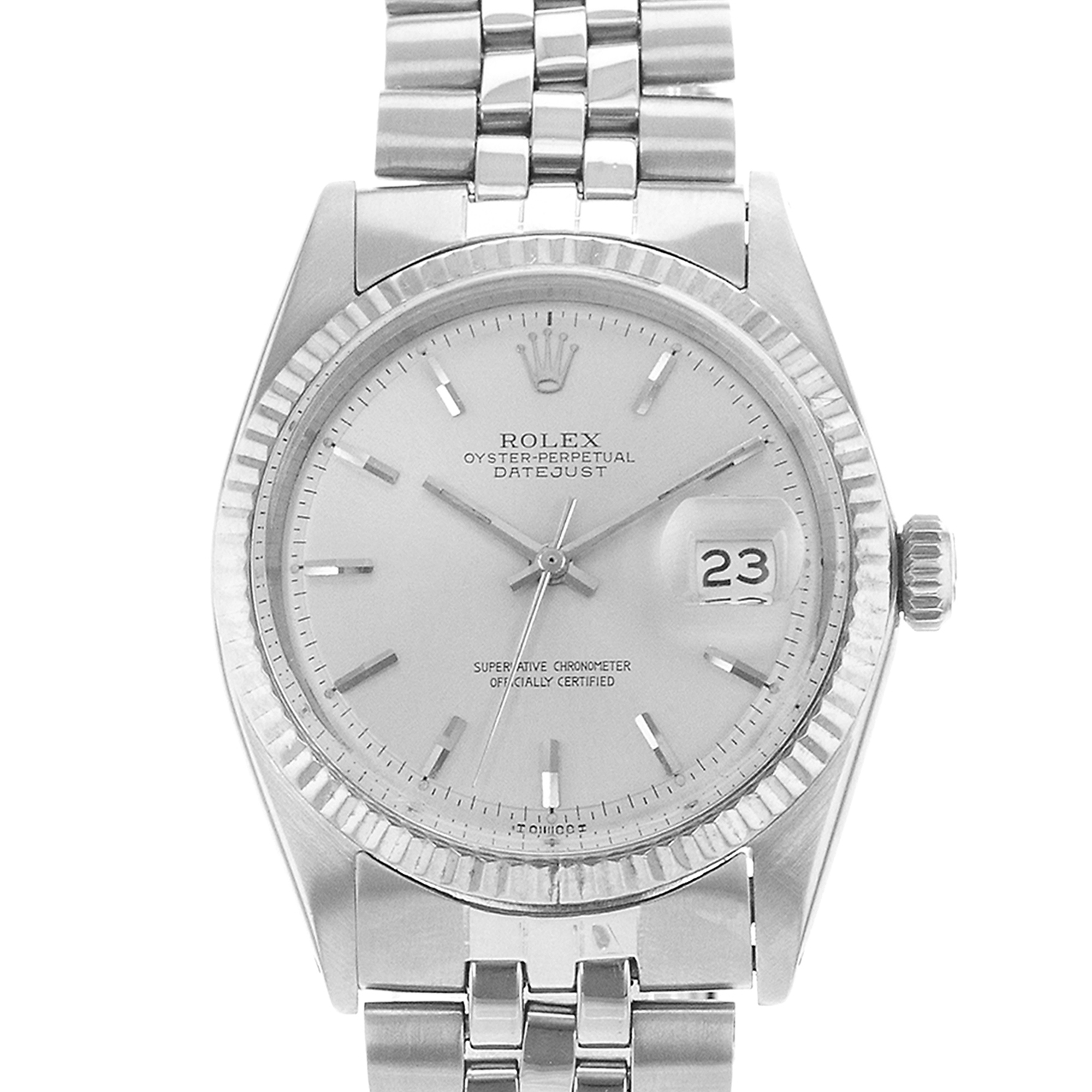 Rolex Datejust 36 1601 Silver Index Vintage Steel White Gold Mens Watch 1967 thumbnail 1