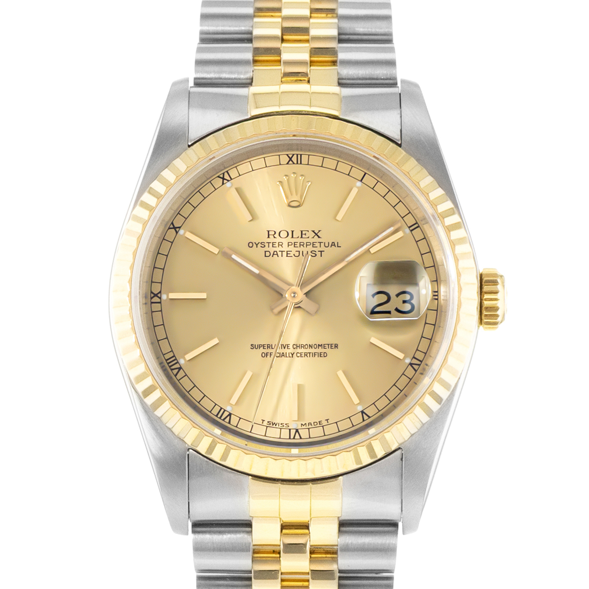 Rolex Datejust 36 16233 Champagne Index Steel Gold Fluted Jubilee Mens Watch thumbnail 1