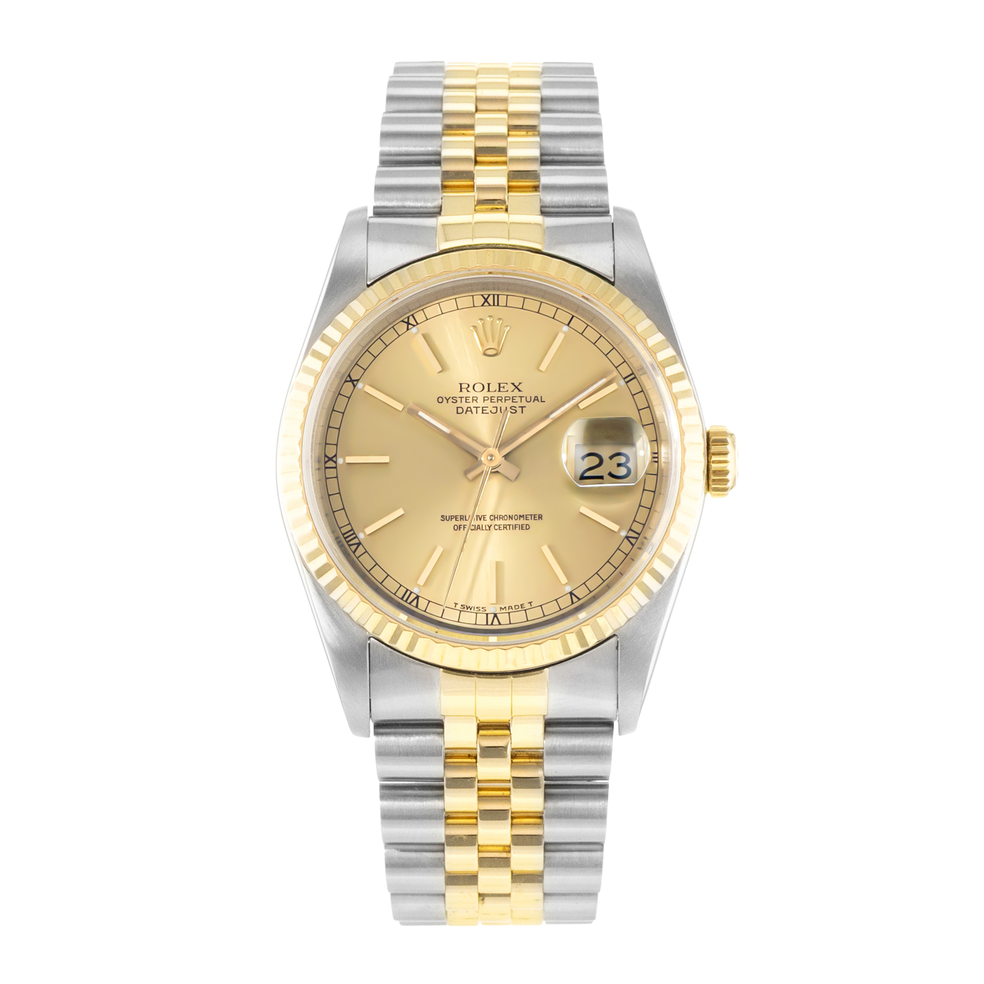 Rolex Datejust 36 16233 Champagne Index Steel Gold Fluted Jubilee Mens Watch thumbnail 2