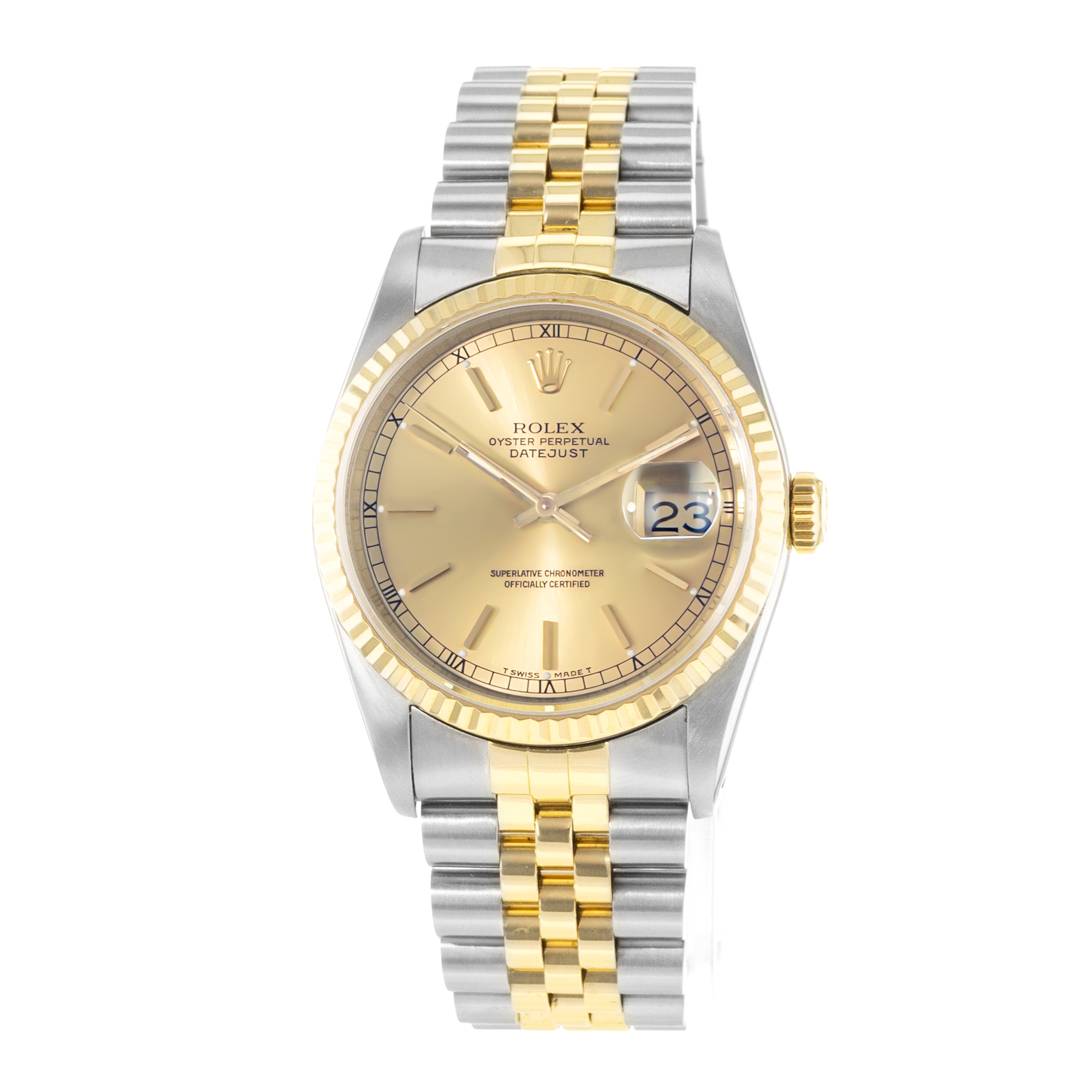 Rolex Datejust 36 16233 Champagne Index Steel Gold Fluted Jubilee Mens Watch thumbnail 3