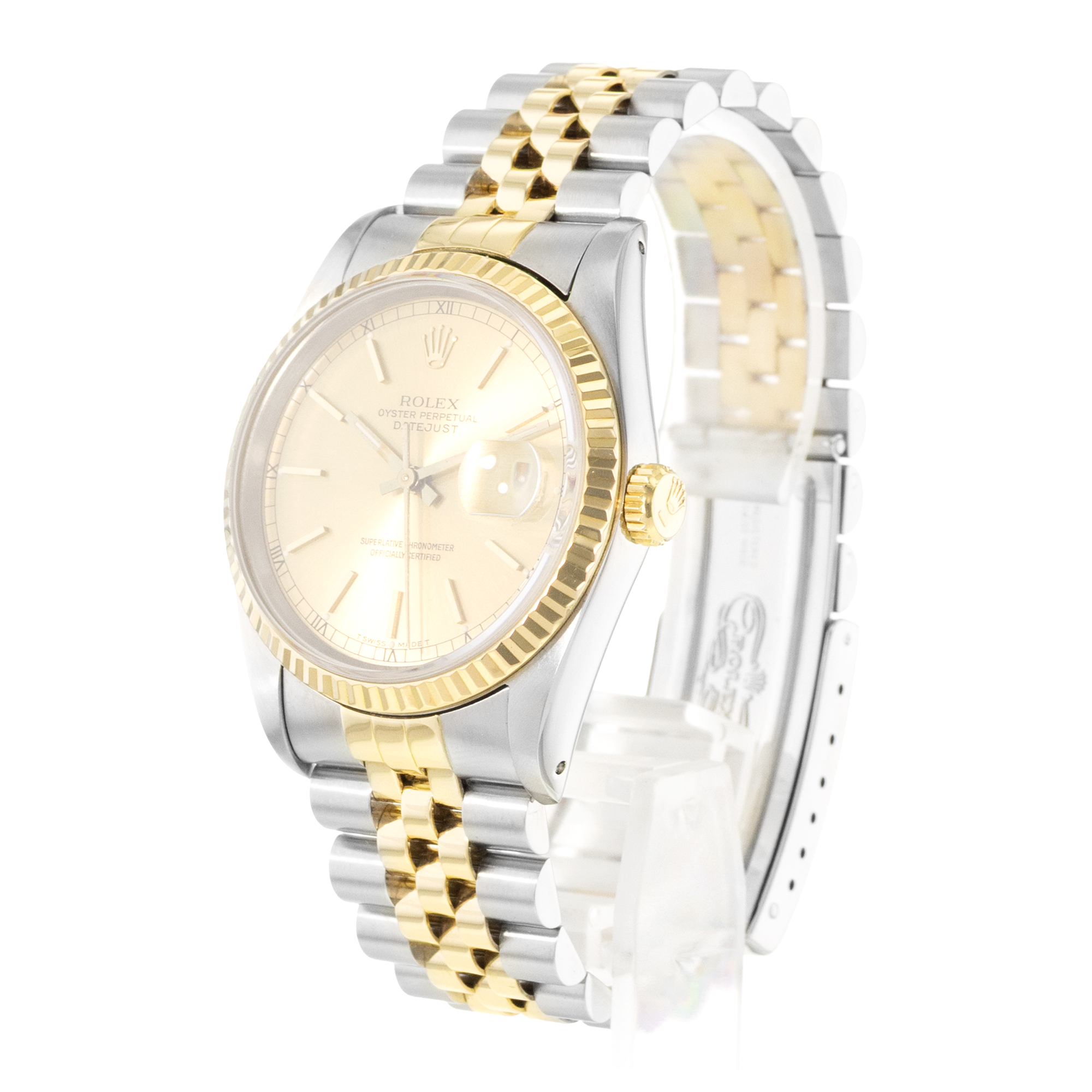 Rolex Datejust 36 16233 Champagne Index Steel Gold Fluted Jubilee Mens Watch thumbnail 4
