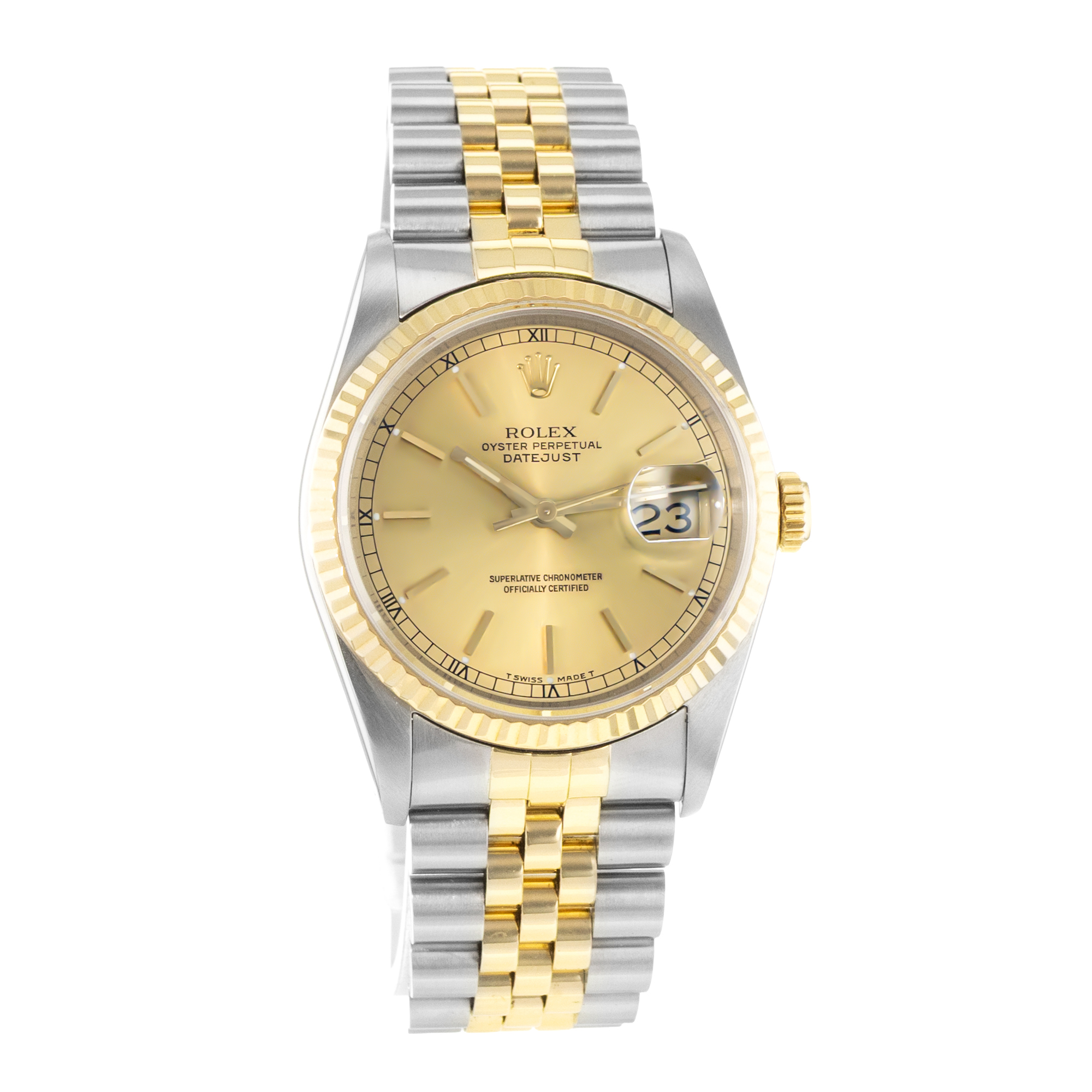 Rolex Datejust 36 16233 Champagne Index Steel Gold Fluted Jubilee Mens Watch thumbnail 8