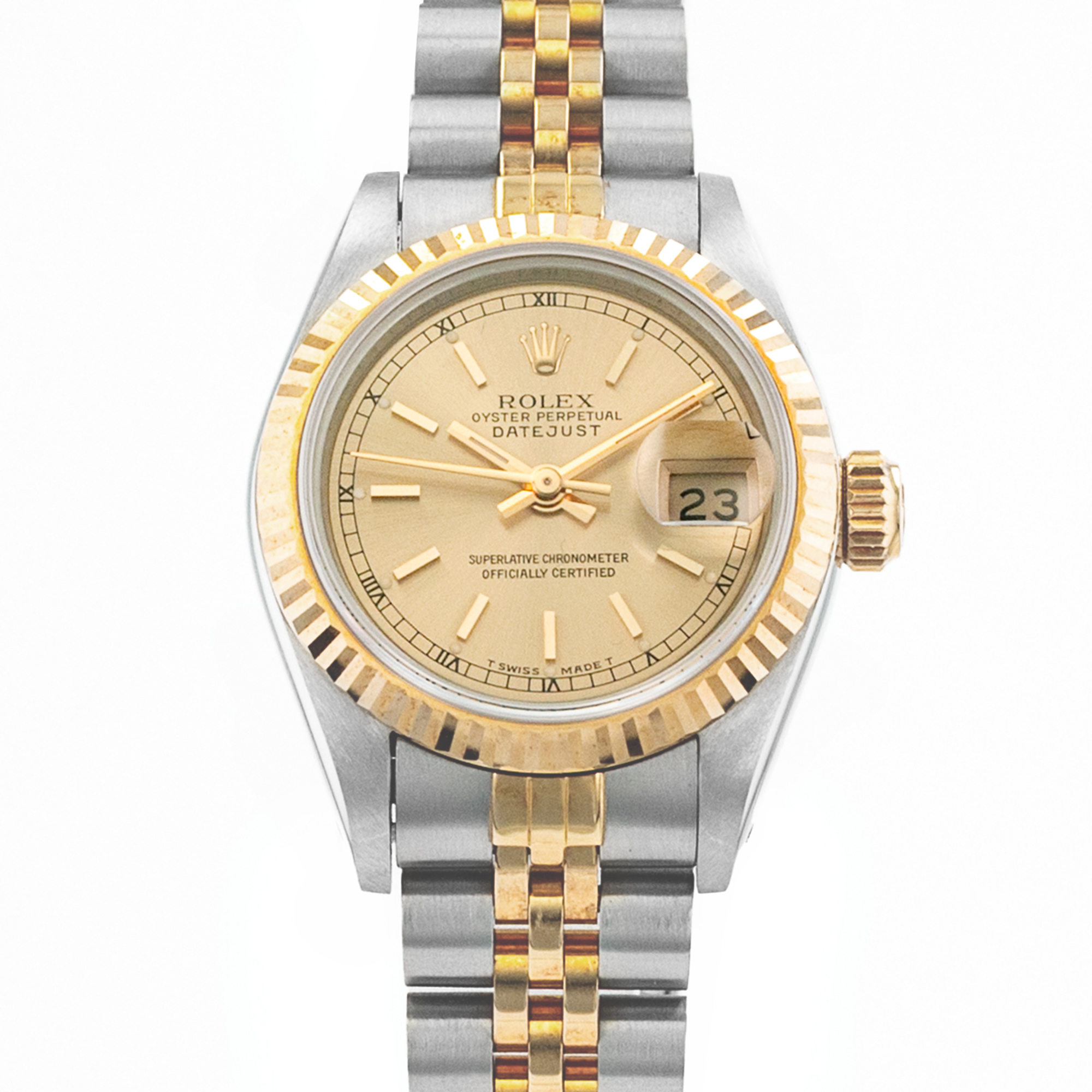 Rolex Datejust 26 69173 Champagne Index Jubilee Steel Yellow Gold Ladies Watch thumbnail 1