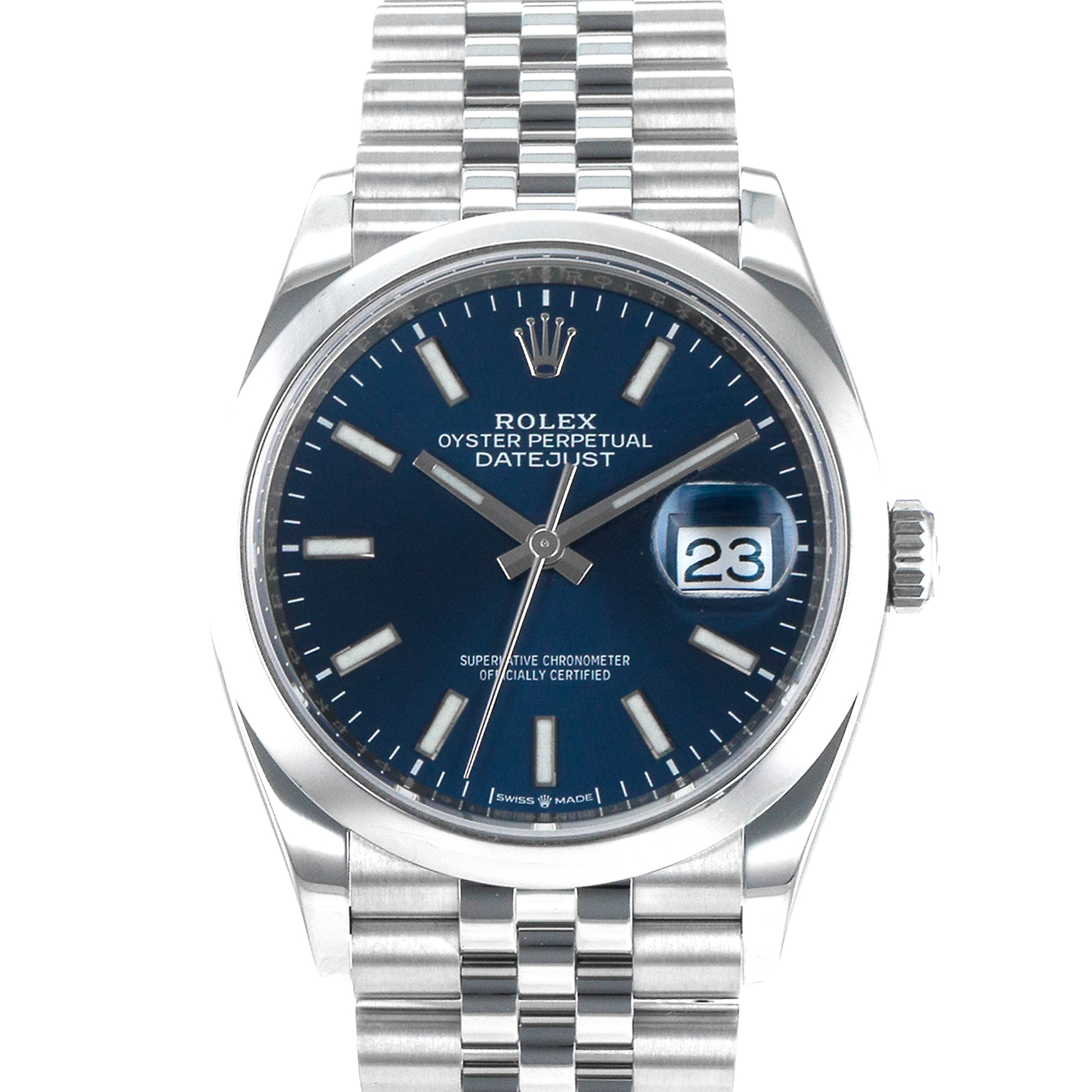 Rolex Datejust 36 126200 Blue Index Smooth Stainless Steel Jubilee Mens Watch thumbnail 1
