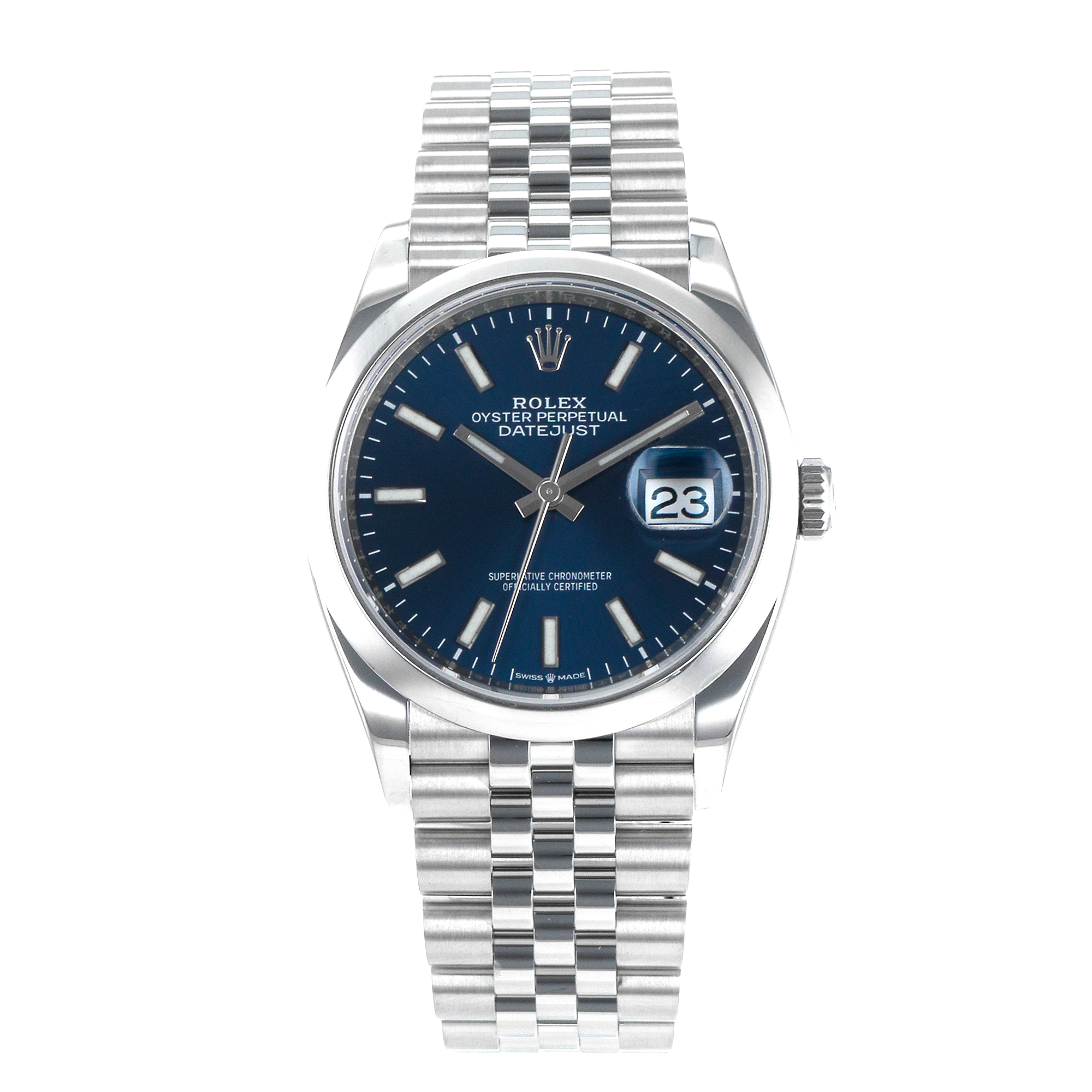 Rolex Datejust 36 126200 Blue Index Smooth Stainless Steel Jubilee Mens Watch thumbnail 2