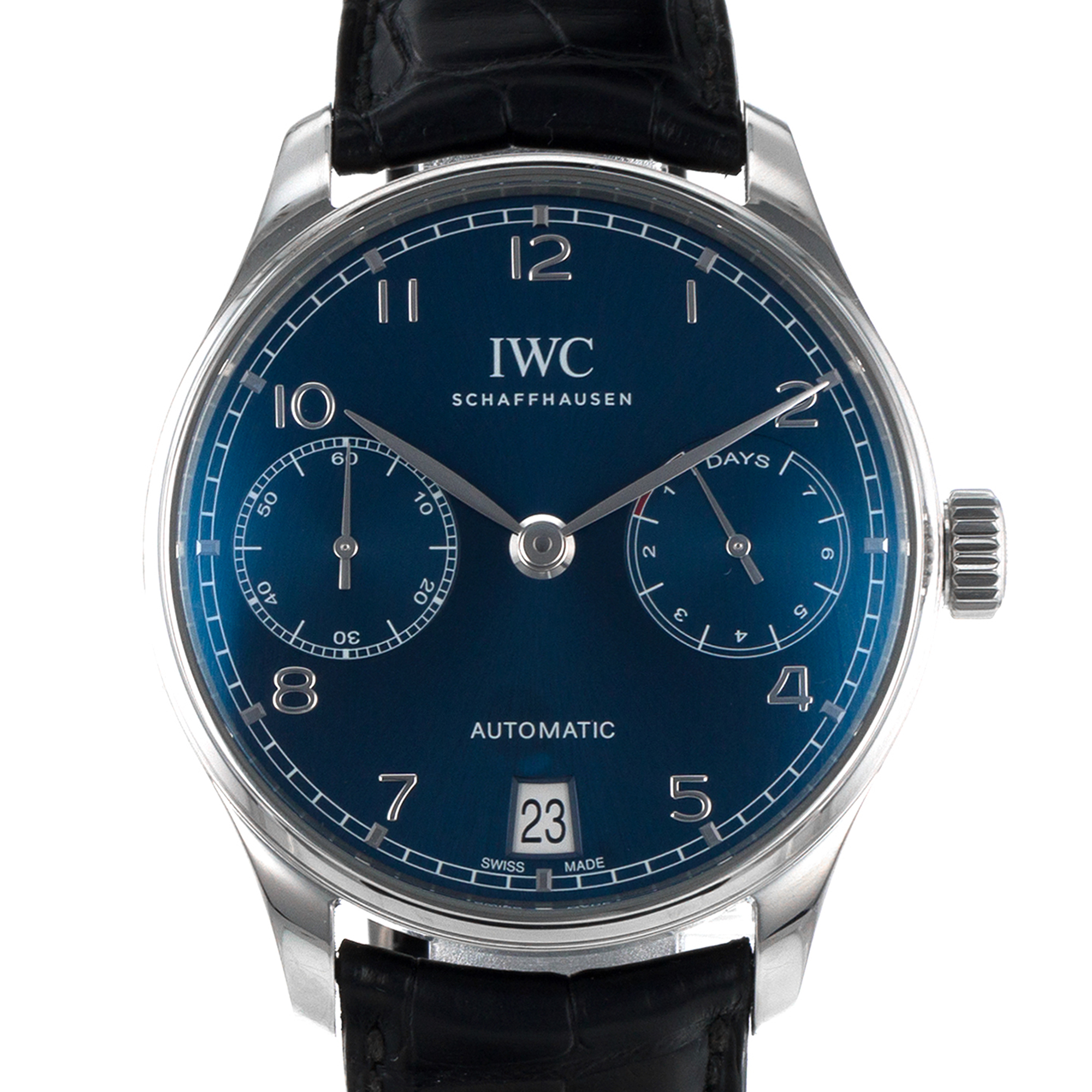IWC Portuguese IW500710 7 Days 42mm Blue Steel Leather Automatic Mens Watch thumbnail 1