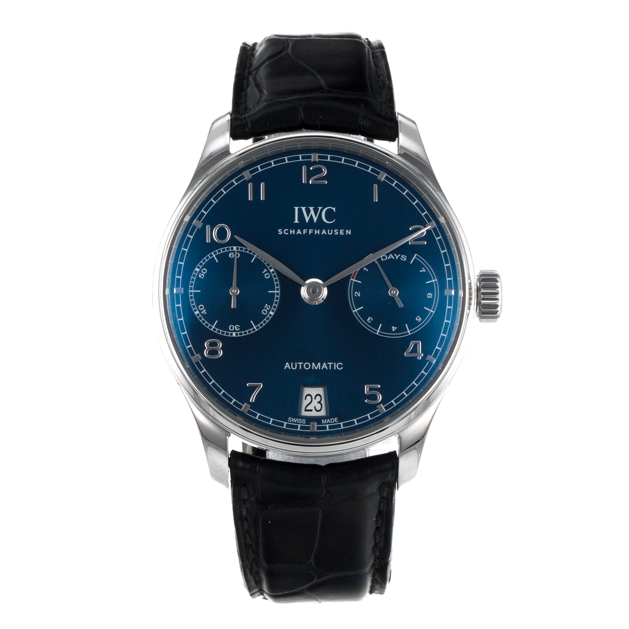 IWC Portuguese IW500710 7 Days 42mm Blue Steel Leather Automatic Mens Watch thumbnail 2