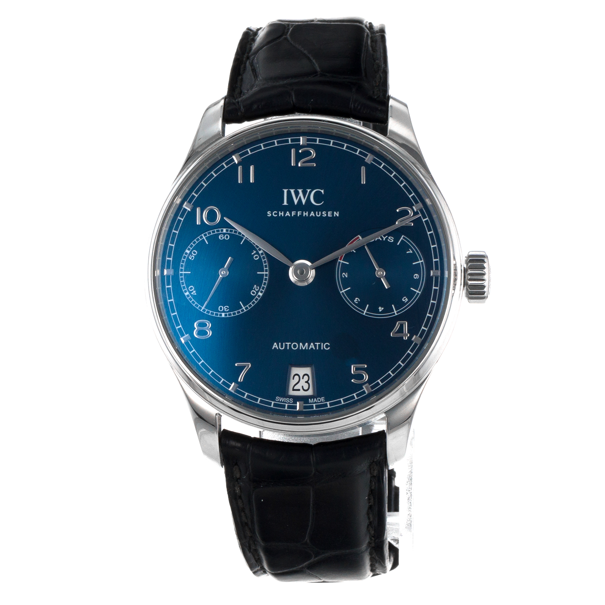 IWC Portuguese IW500710 7 Days 42mm Blue Steel Leather Automatic Mens Watch thumbnail 4