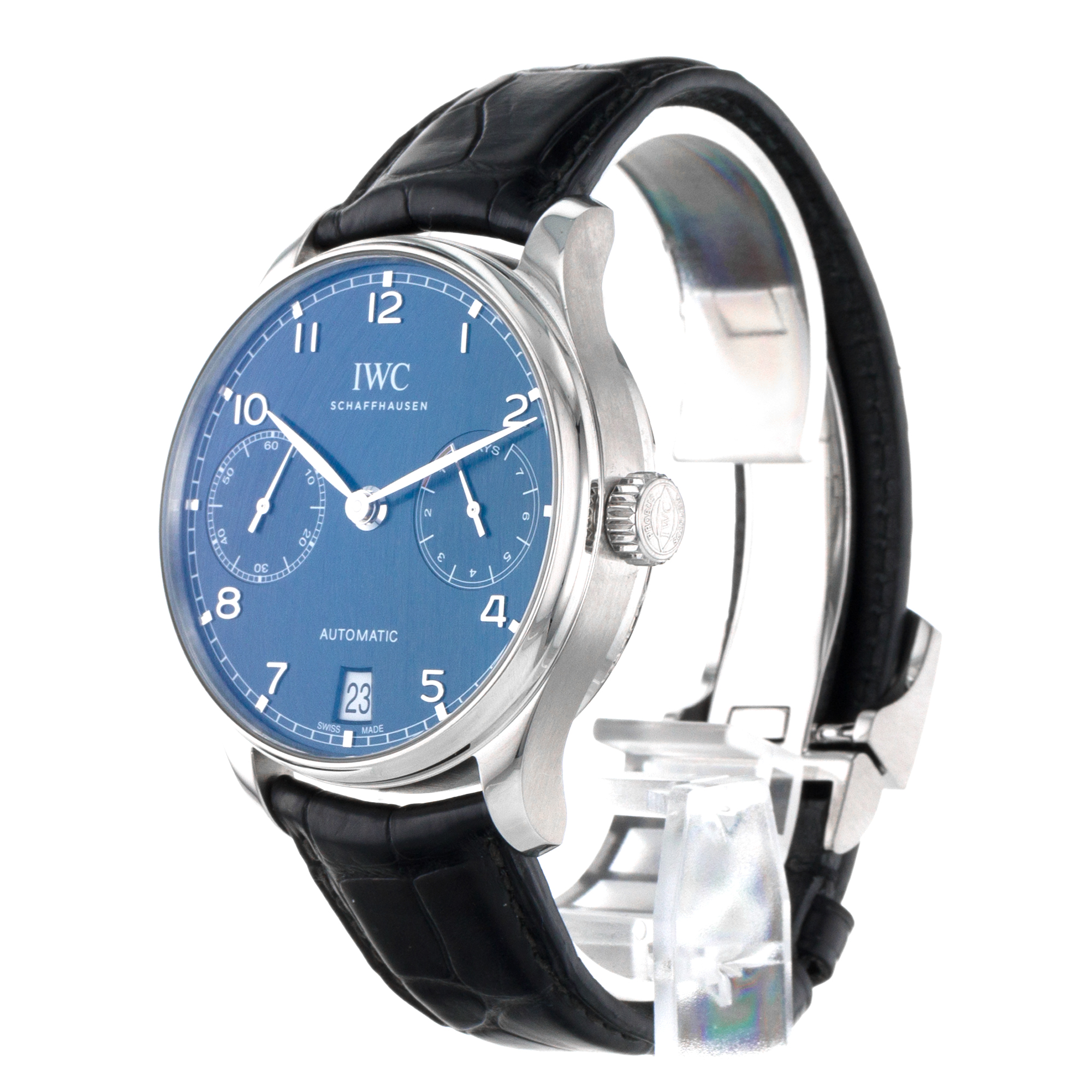 IWC Portuguese IW500710 7 Days 42mm Blue Steel Leather Automatic Mens Watch thumbnail 5