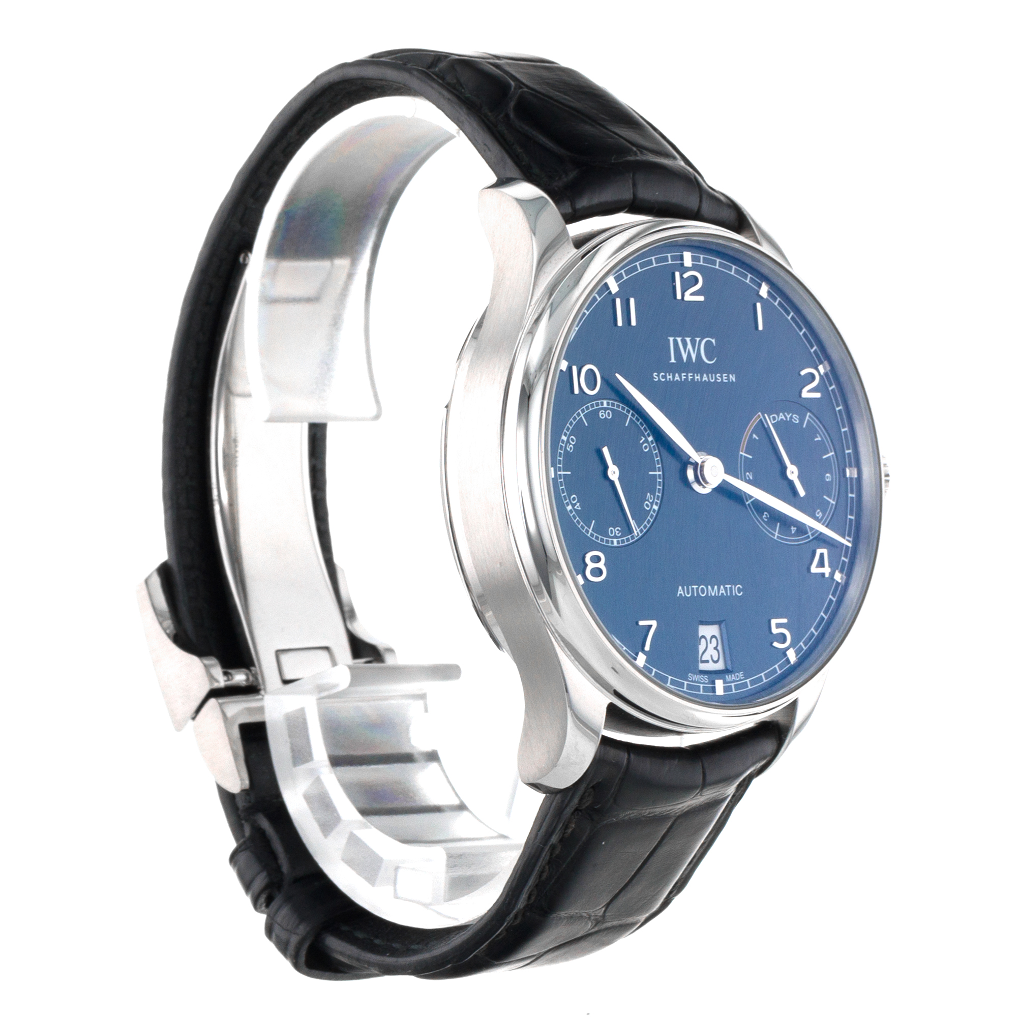 IWC Portuguese IW500710 7 Days 42mm Blue Steel Leather Automatic Mens Watch thumbnail 8
