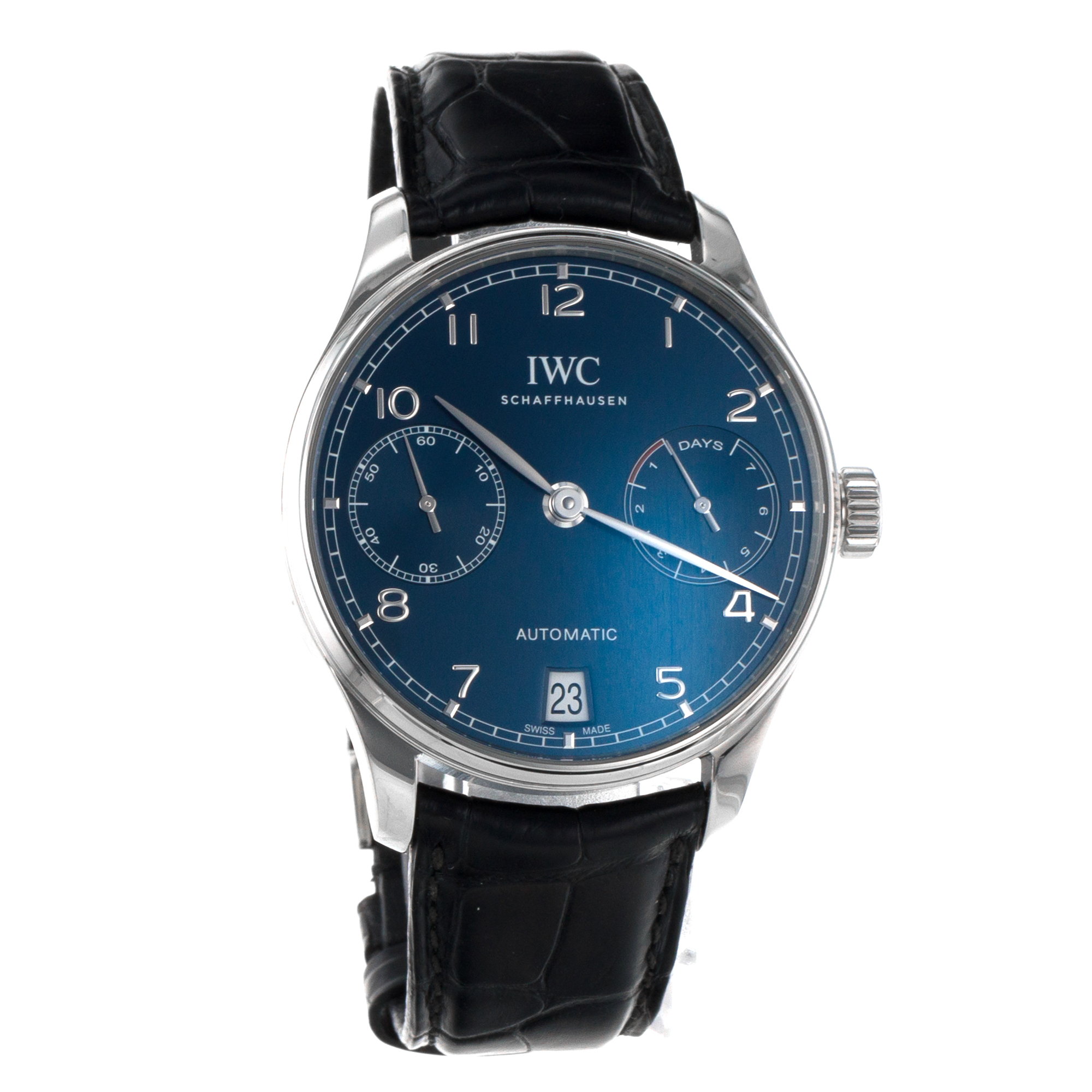 IWC Portuguese IW500710 7 Days 42mm Blue Steel Leather Automatic Mens Watch thumbnail 9