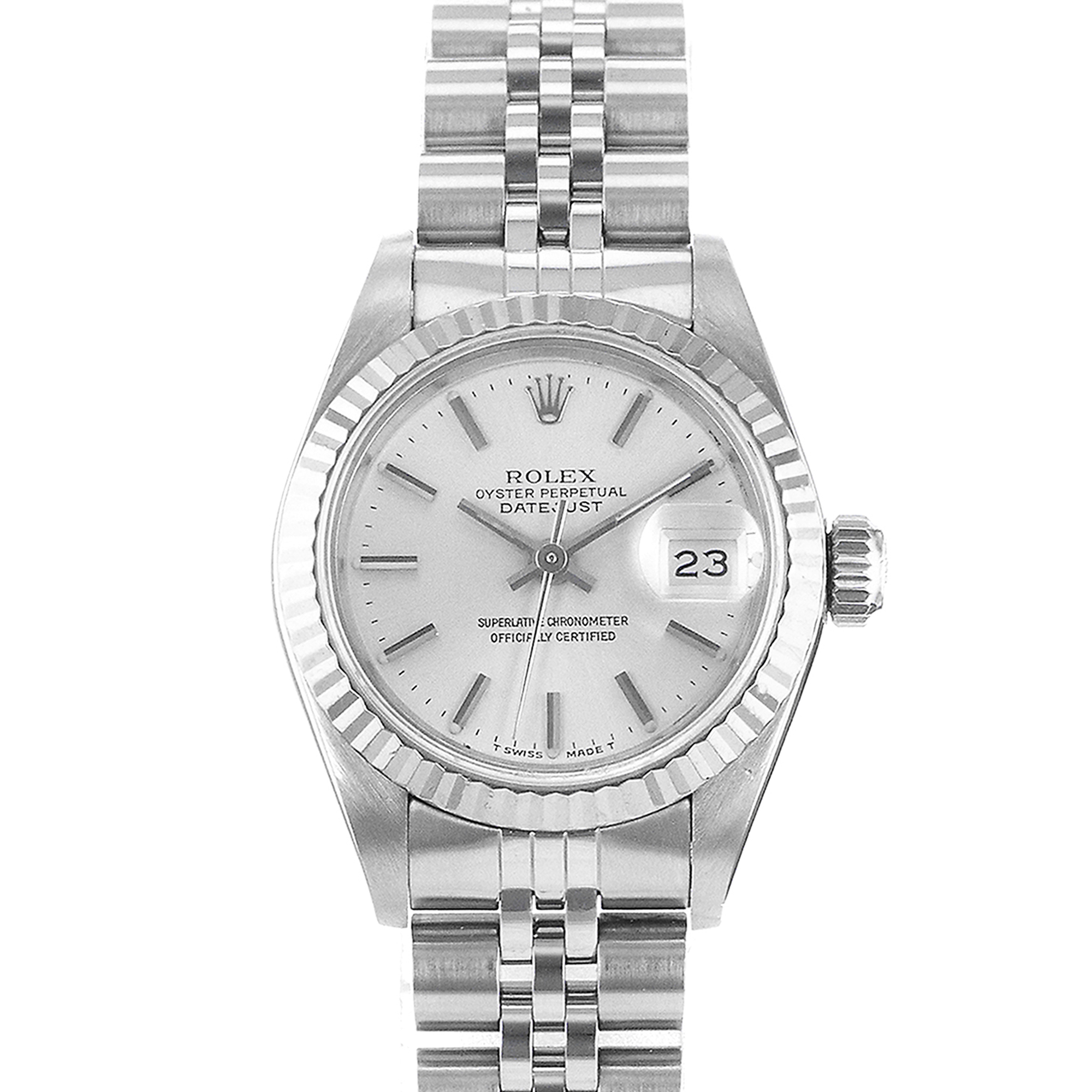 Rolex Datejust 26 69174 Silver Index Steel Jubilee White Gold Ladies Watch thumbnail 1