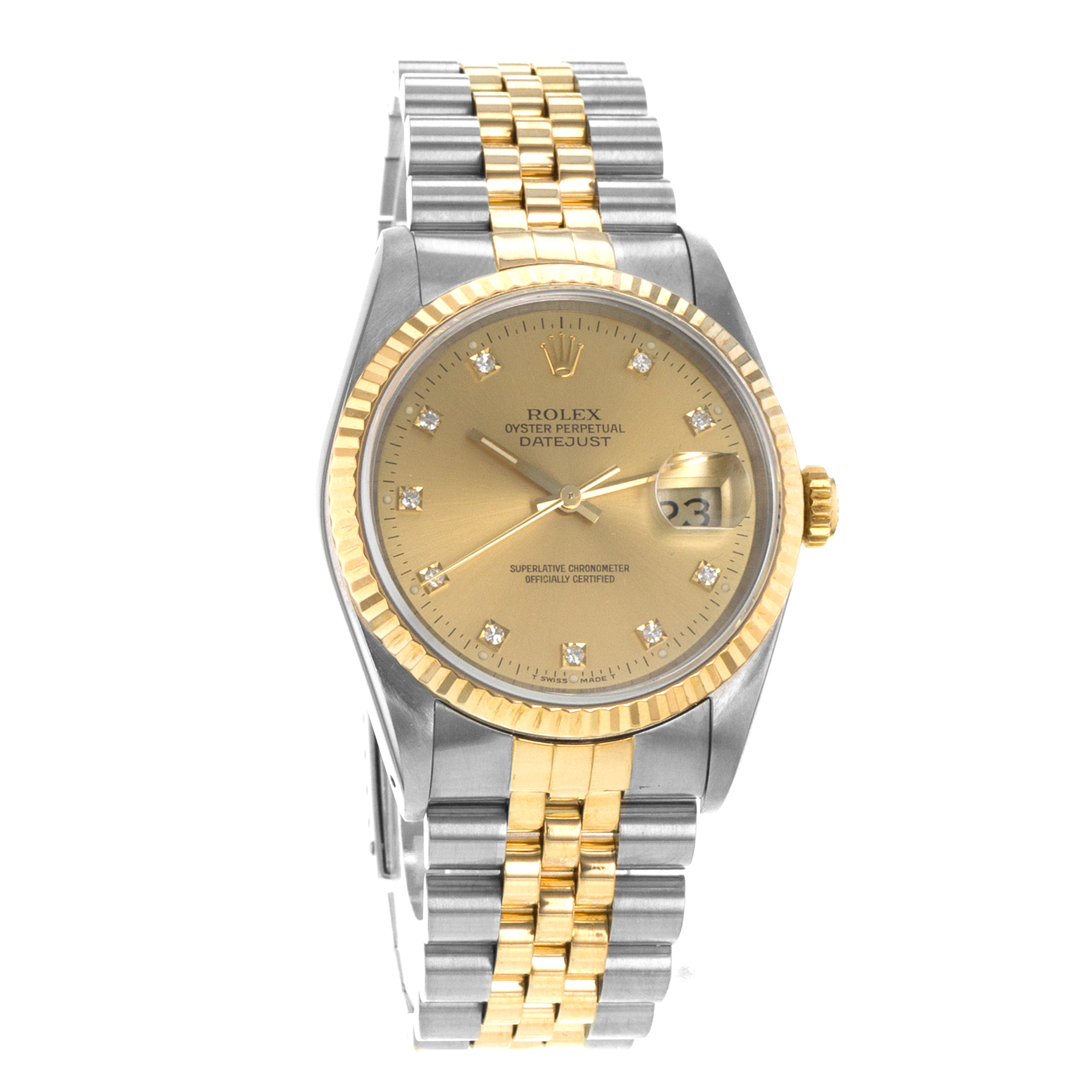 Rolex Datejust 36 16233 Factory Diamond Steel Yellow Gold Mens Watch 1991 thumbnail 9