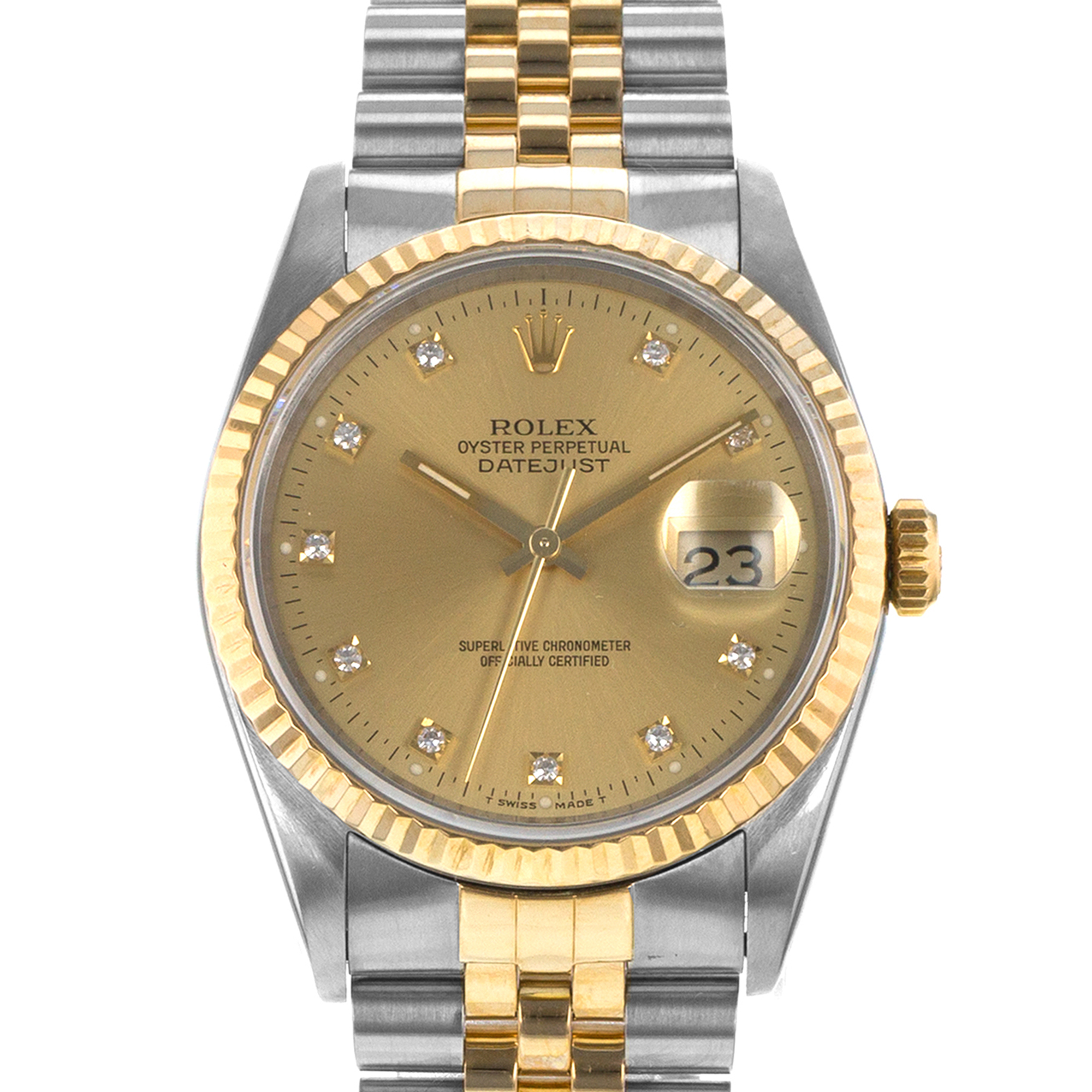 Rolex Datejust 36 16233 Factory Diamond Steel Yellow Gold Mens Watch 1991 thumbnail 1