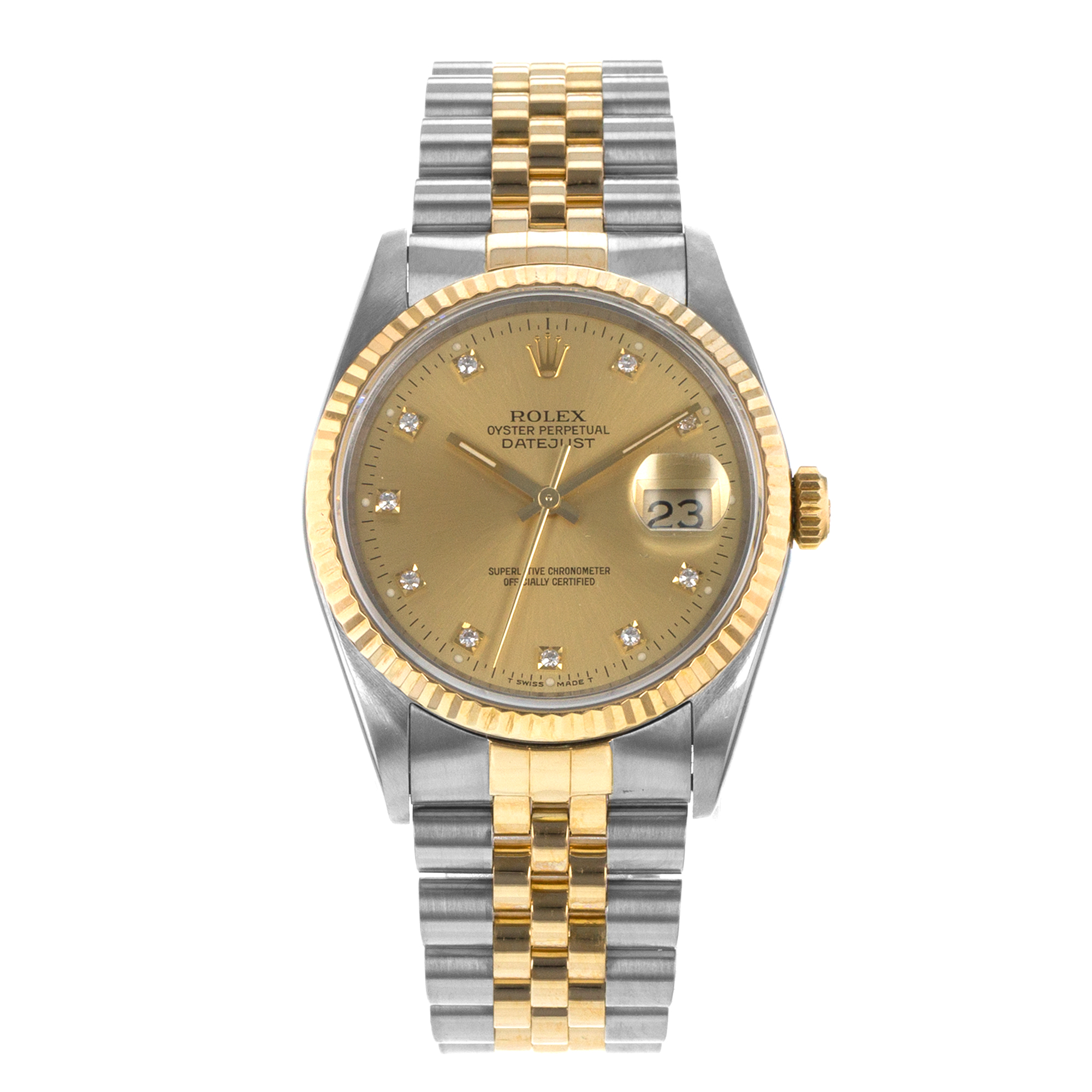 Rolex Datejust 36 16233 Factory Diamond Steel Yellow Gold Mens Watch 1991 thumbnail 2