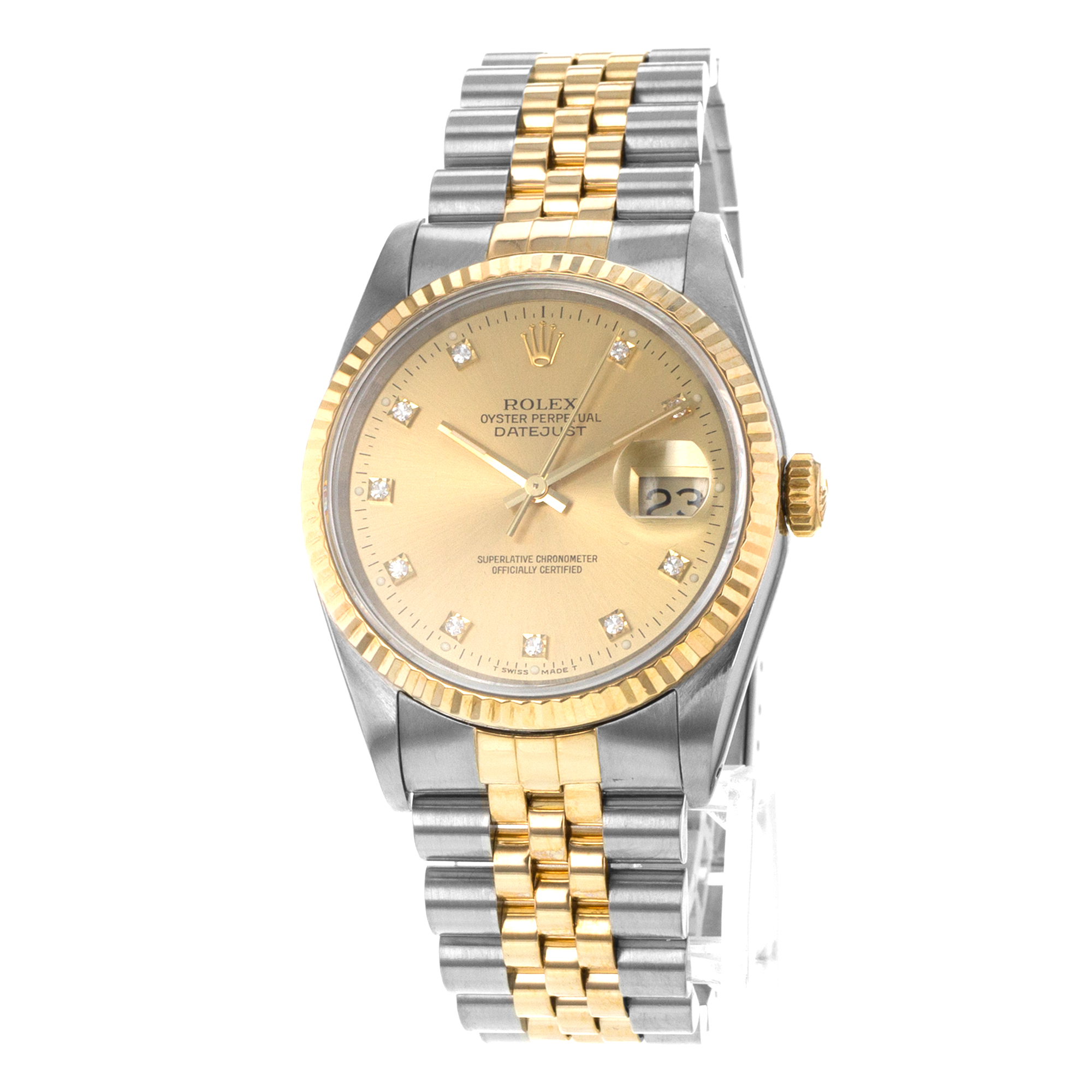 Rolex Datejust 36 16233 Factory Diamond Steel Yellow Gold Mens Watch 1991 thumbnail 4