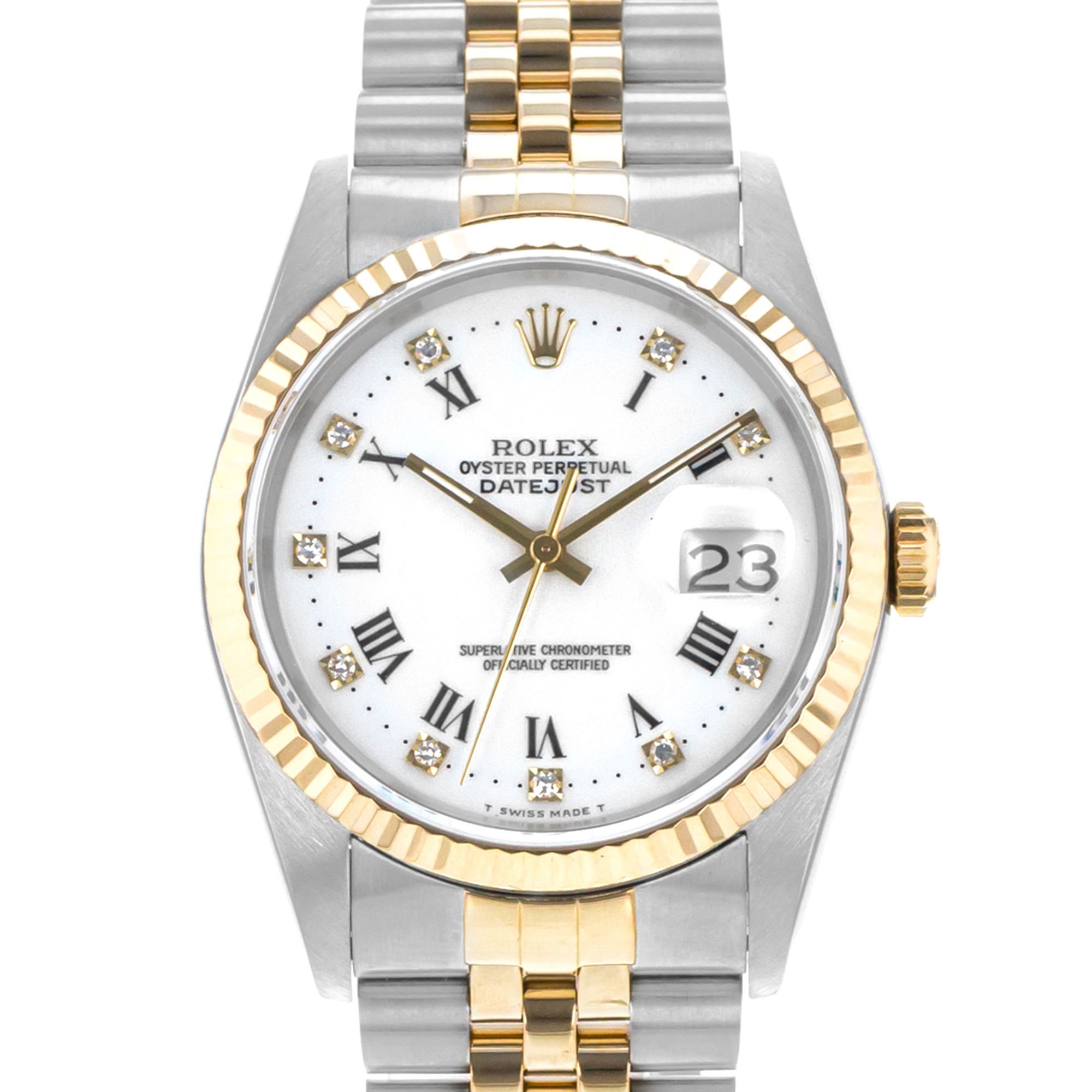 Rolex Datejust 36 16233 Factory Diamond Roman Steel Yellow Gold Mens Watch 1989 thumbnail 1