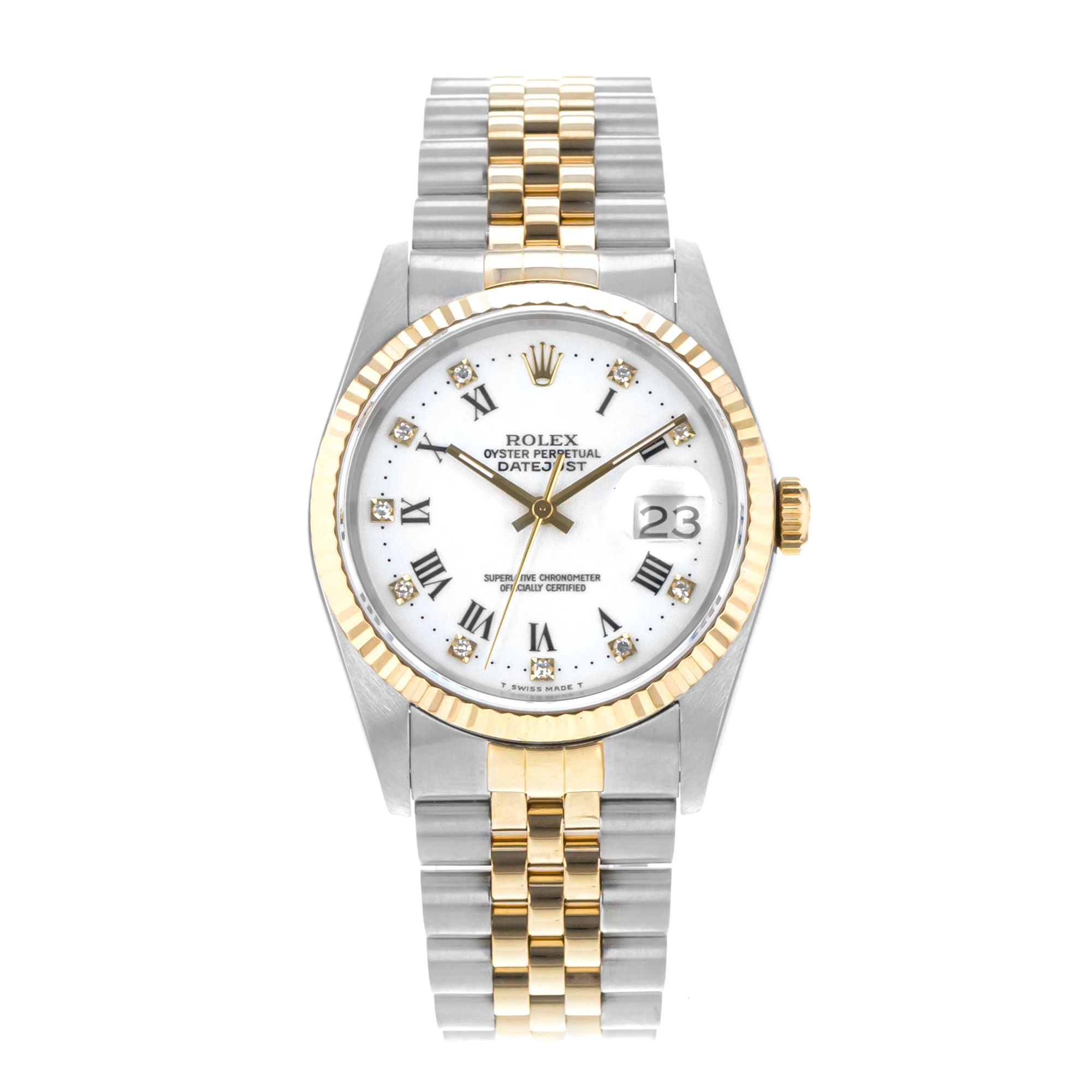 Rolex Datejust 36 16233 Factory Diamond Roman Steel Yellow Gold Mens Watch 1989 thumbnail 2