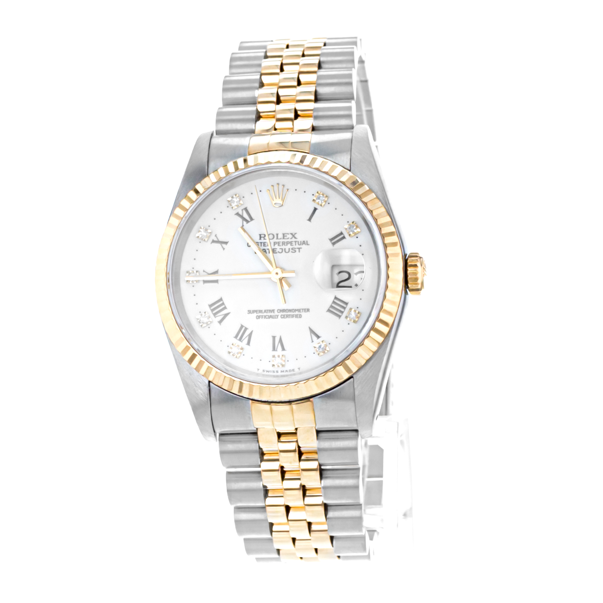 Rolex Datejust 36 16233 Factory Diamond Roman Steel Yellow Gold Mens Watch 1989 thumbnail 4