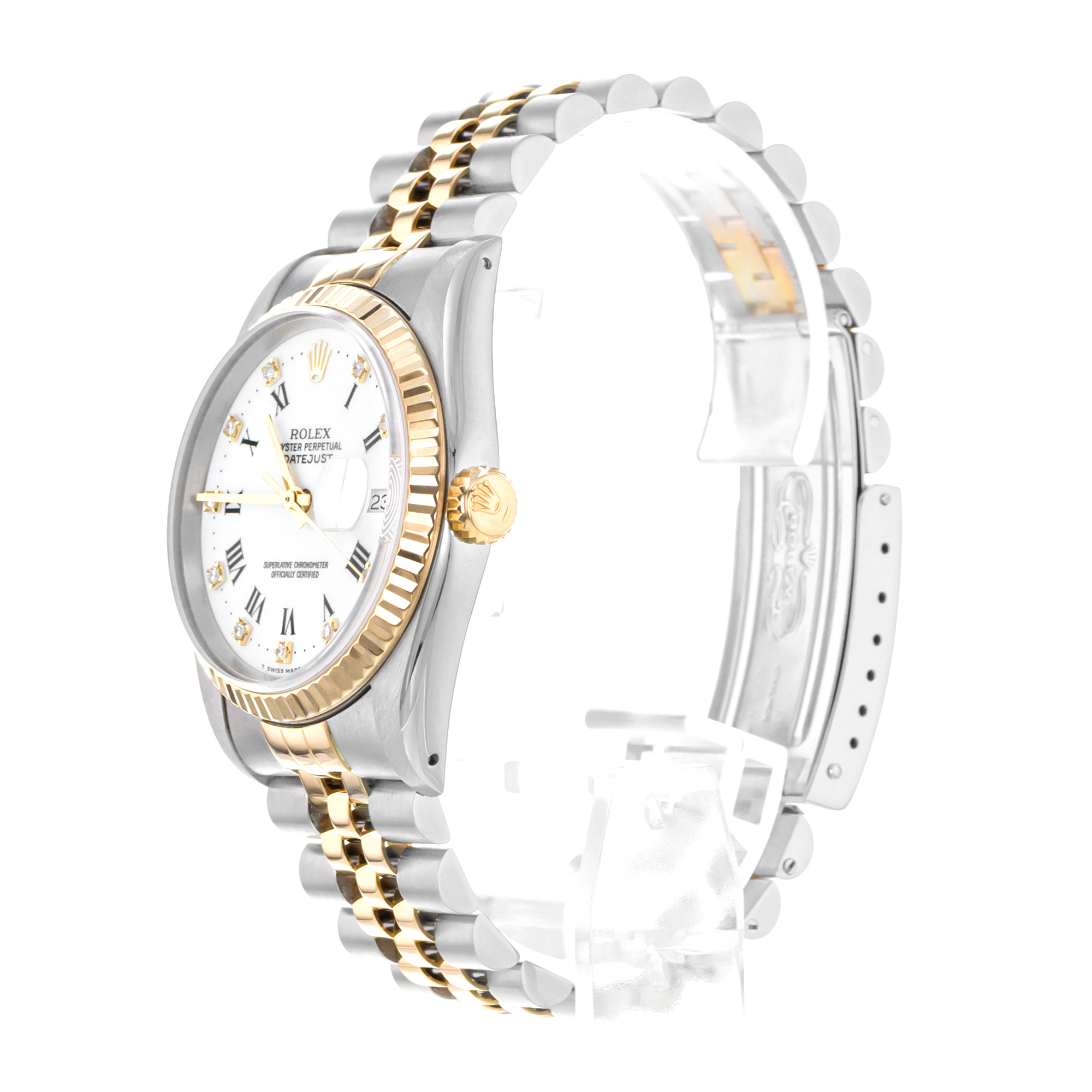 Rolex Datejust 36 16233 Factory Diamond Roman Steel Yellow Gold Mens Watch 1989 thumbnail 5