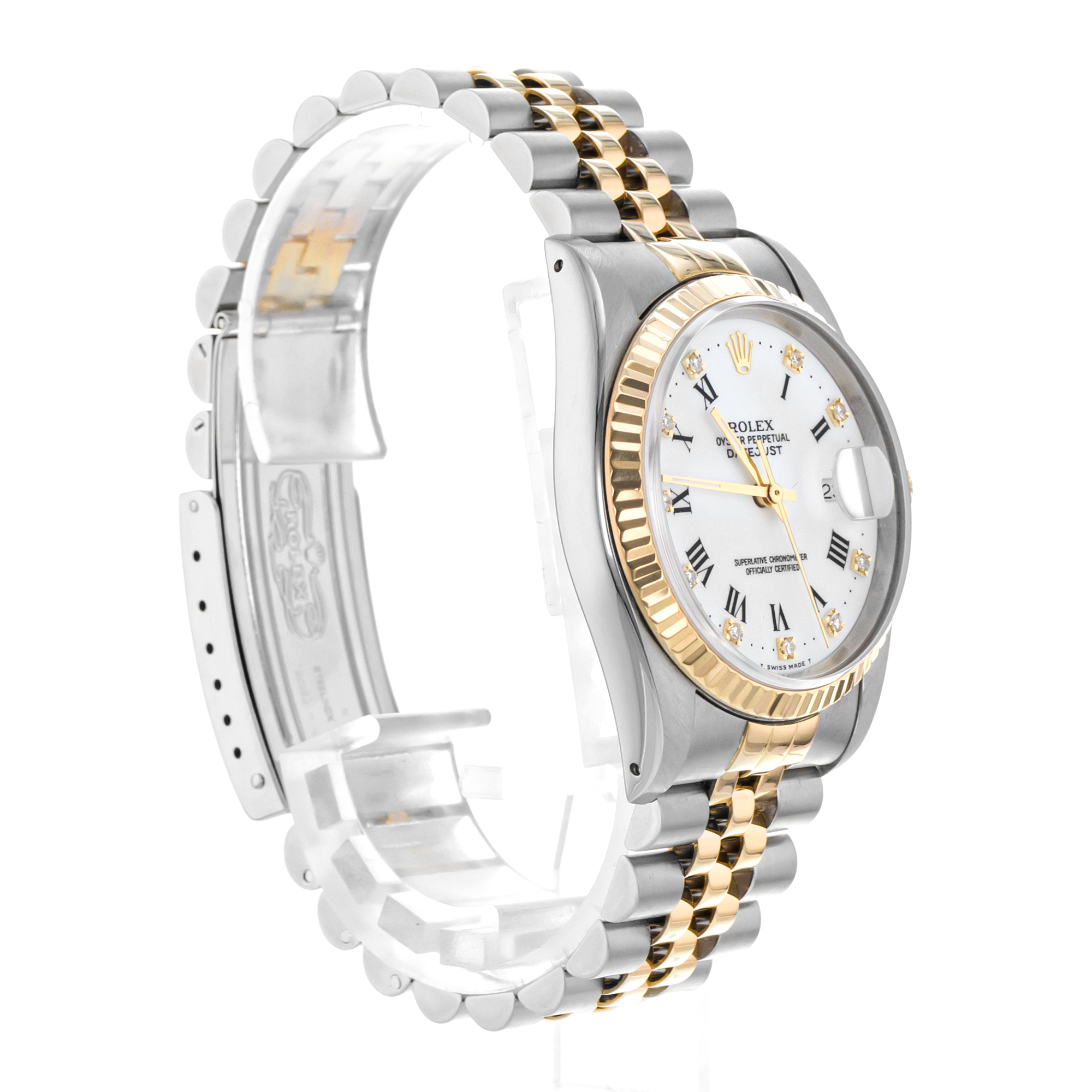Rolex Datejust 36 16233 Factory Diamond Roman Steel Yellow Gold Mens Watch 1989 thumbnail 8