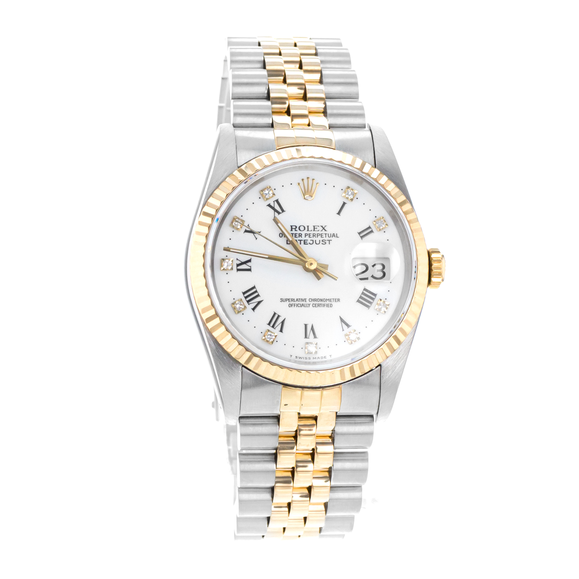 Rolex Datejust 36 16233 Factory Diamond Roman Steel Yellow Gold Mens Watch 1989 thumbnail 9