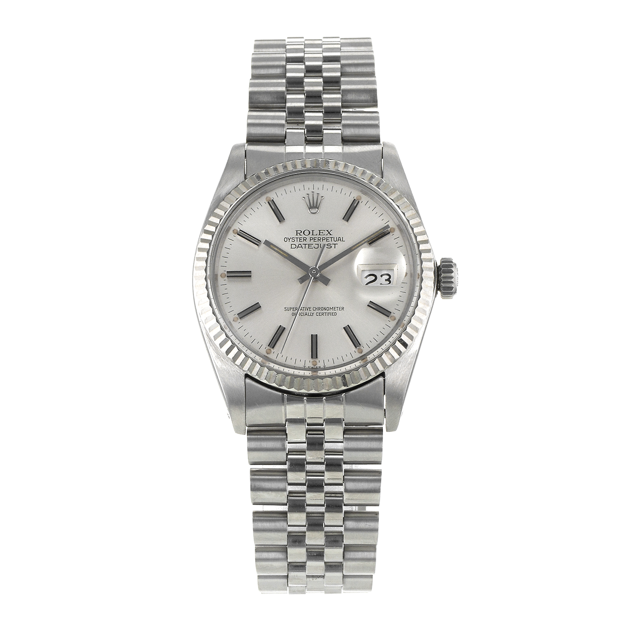 Rolex Datejust 36 16014 Vintage Silver Stick Jubilee Steel White Gold Mens Watch thumbnail 2