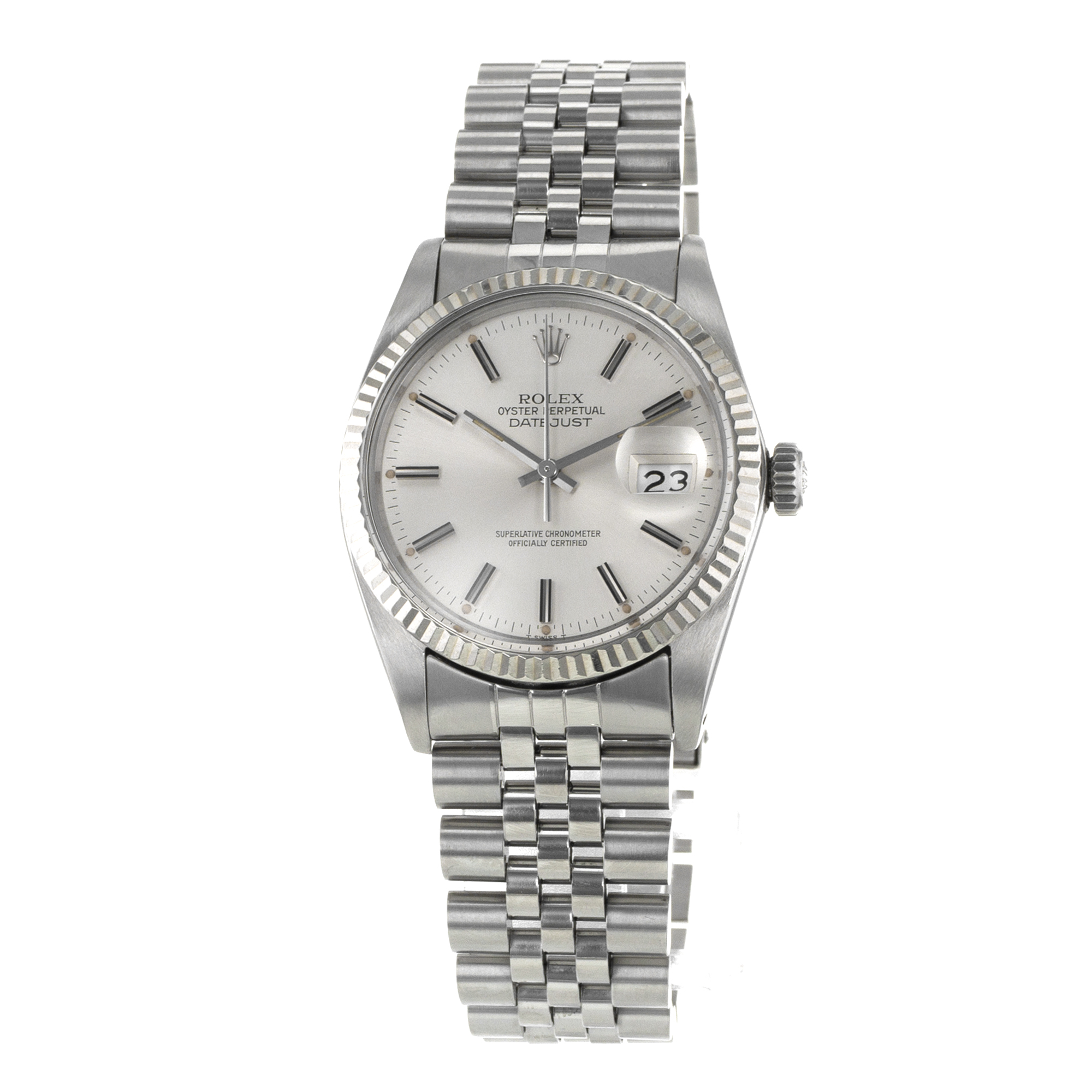 Rolex Datejust 36 16014 Vintage Silver Stick Jubilee Steel White Gold Mens Watch thumbnail 3