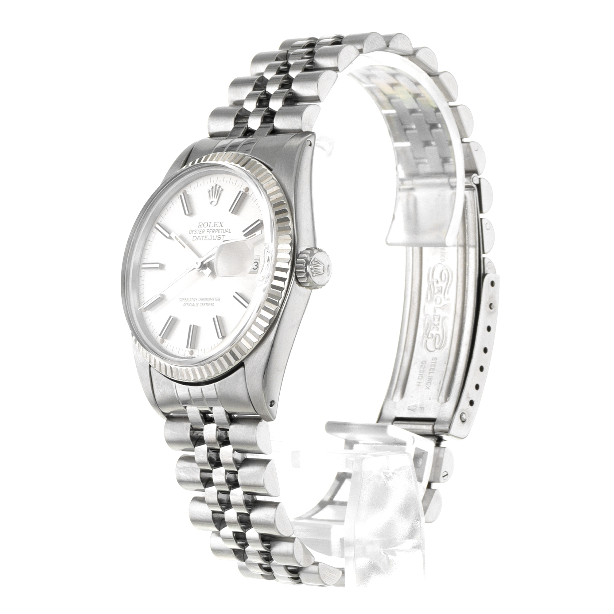 Rolex Datejust 36 16014 Vintage Silver Stick Jubilee Steel White Gold Mens Watch thumbnail 4