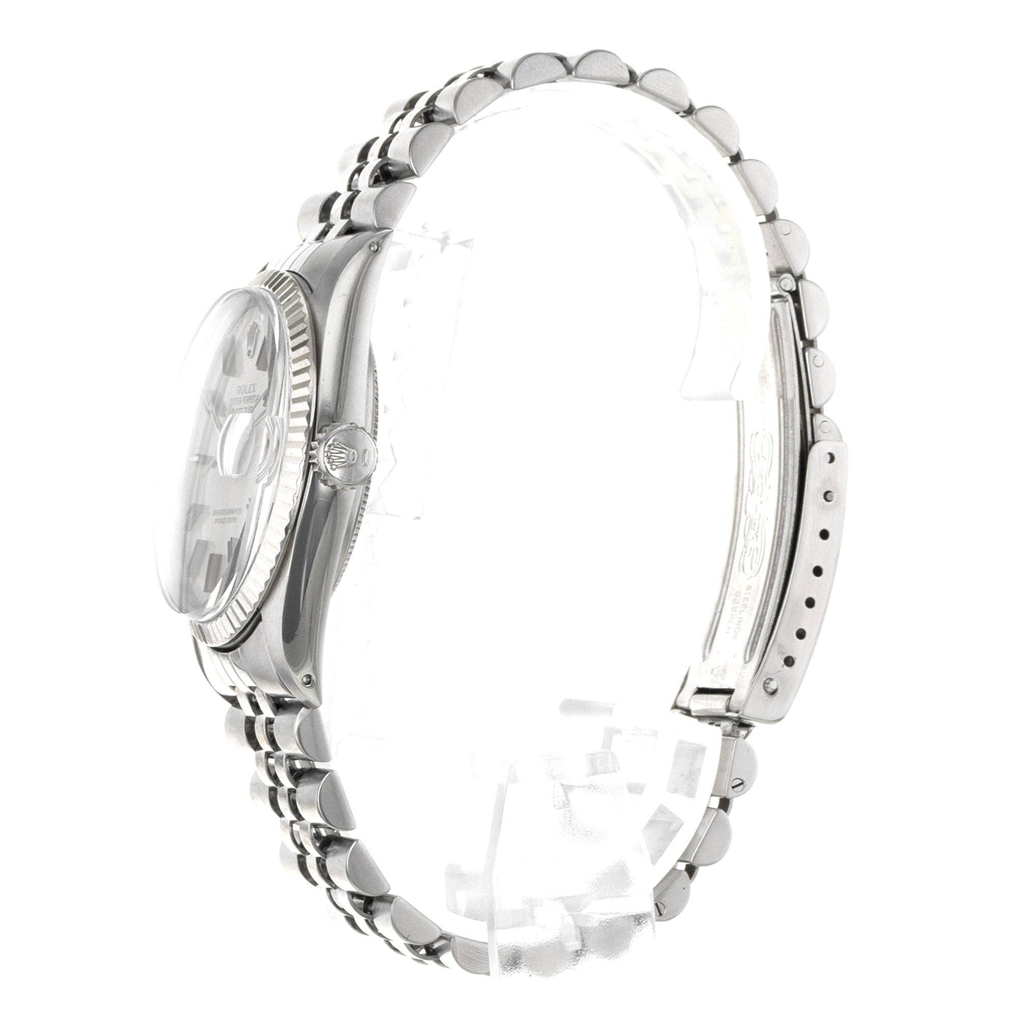 Rolex Datejust 36 16014 Vintage Silver Stick Jubilee Steel White Gold Mens Watch thumbnail 5