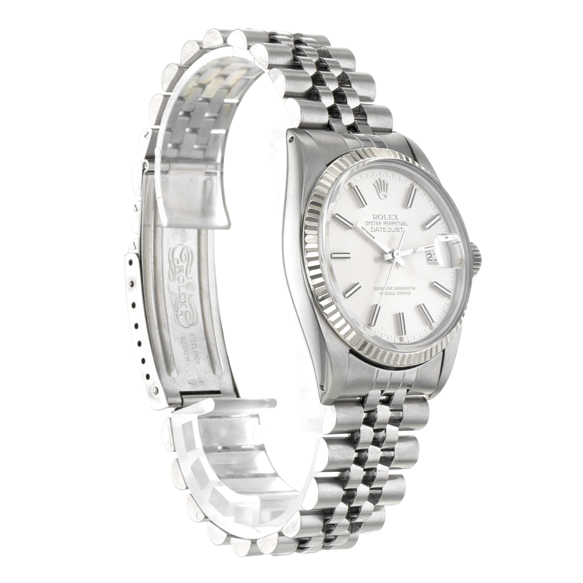 Rolex Datejust 36 16014 Vintage Silver Stick Jubilee Steel White Gold Mens Watch thumbnail 7