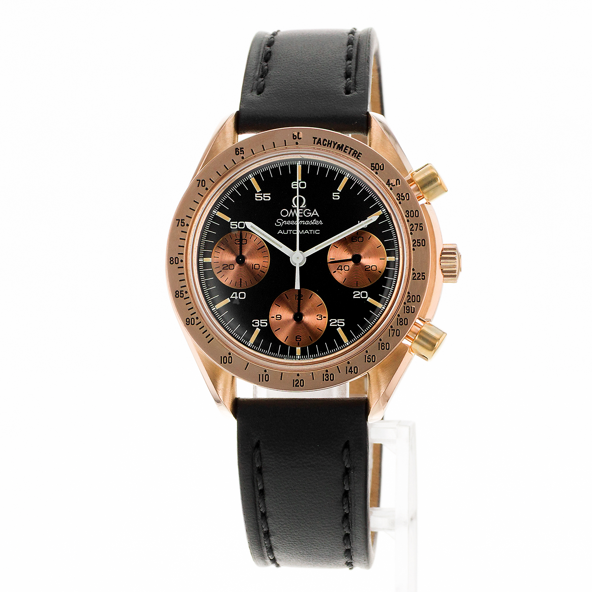 Omega Speedmaster Reduced 175.0033 39mm Black Chronograph Rose Gold Mens Watch thumbnail 3