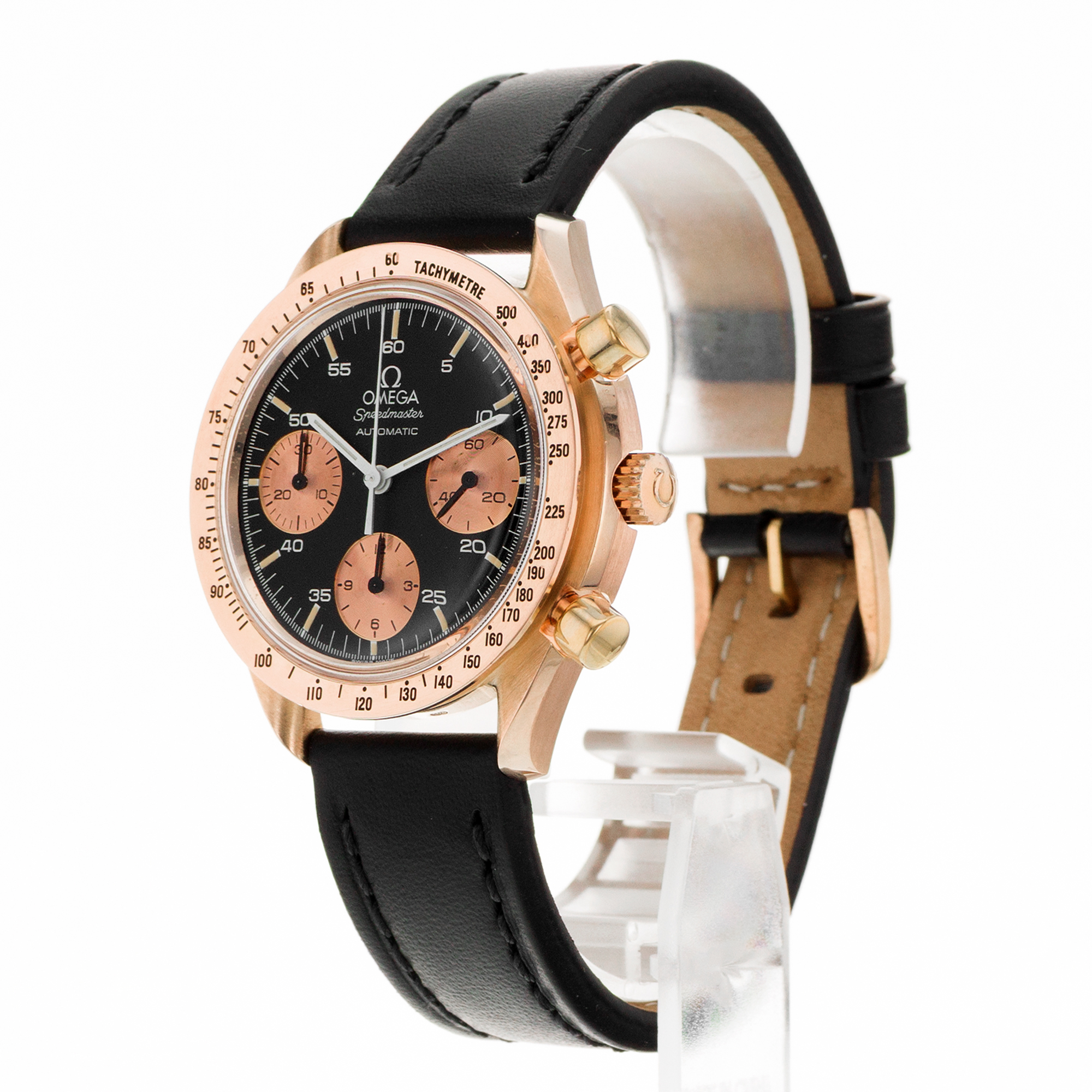 Omega Speedmaster Reduced 175.0033 39mm Black Chronograph Rose Gold Mens Watch thumbnail 4
