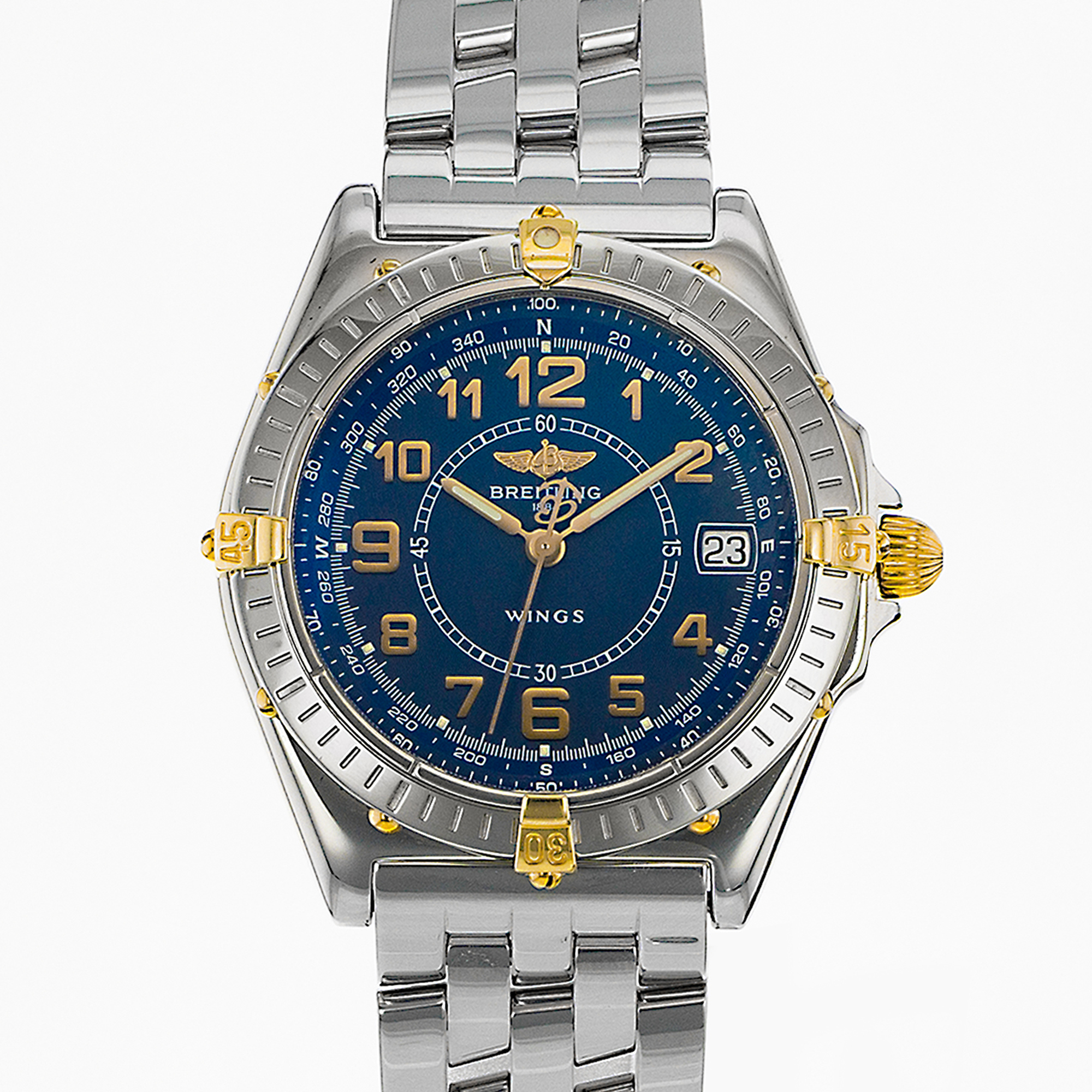 Breitling Windrider B66050 38mm Blue Arabic Steel Yellow Quartz Mens Watch 2000 thumbnail 1