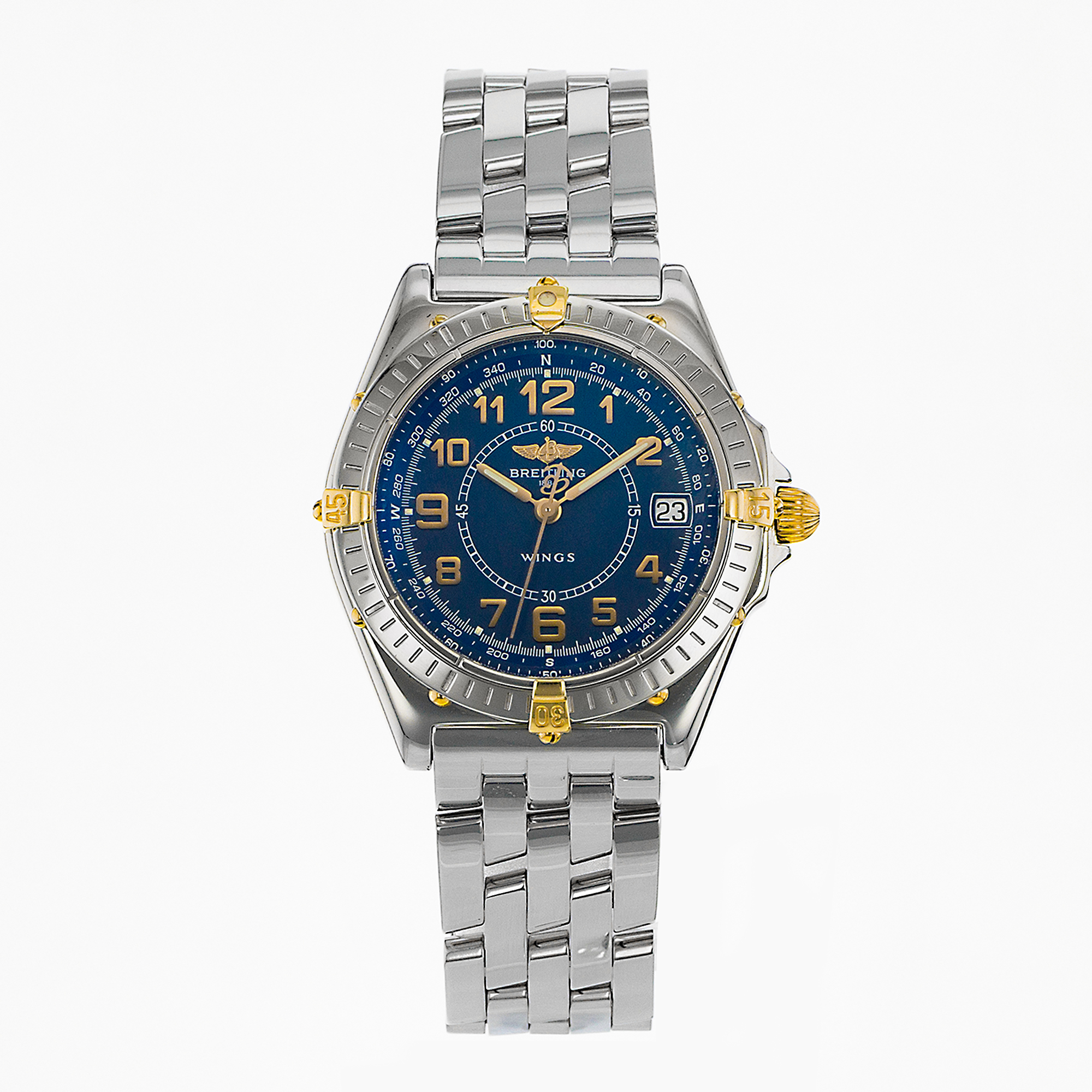 Breitling Windrider B66050 38mm Blue Arabic Steel Yellow Quartz Mens Watch 2000 thumbnail 2