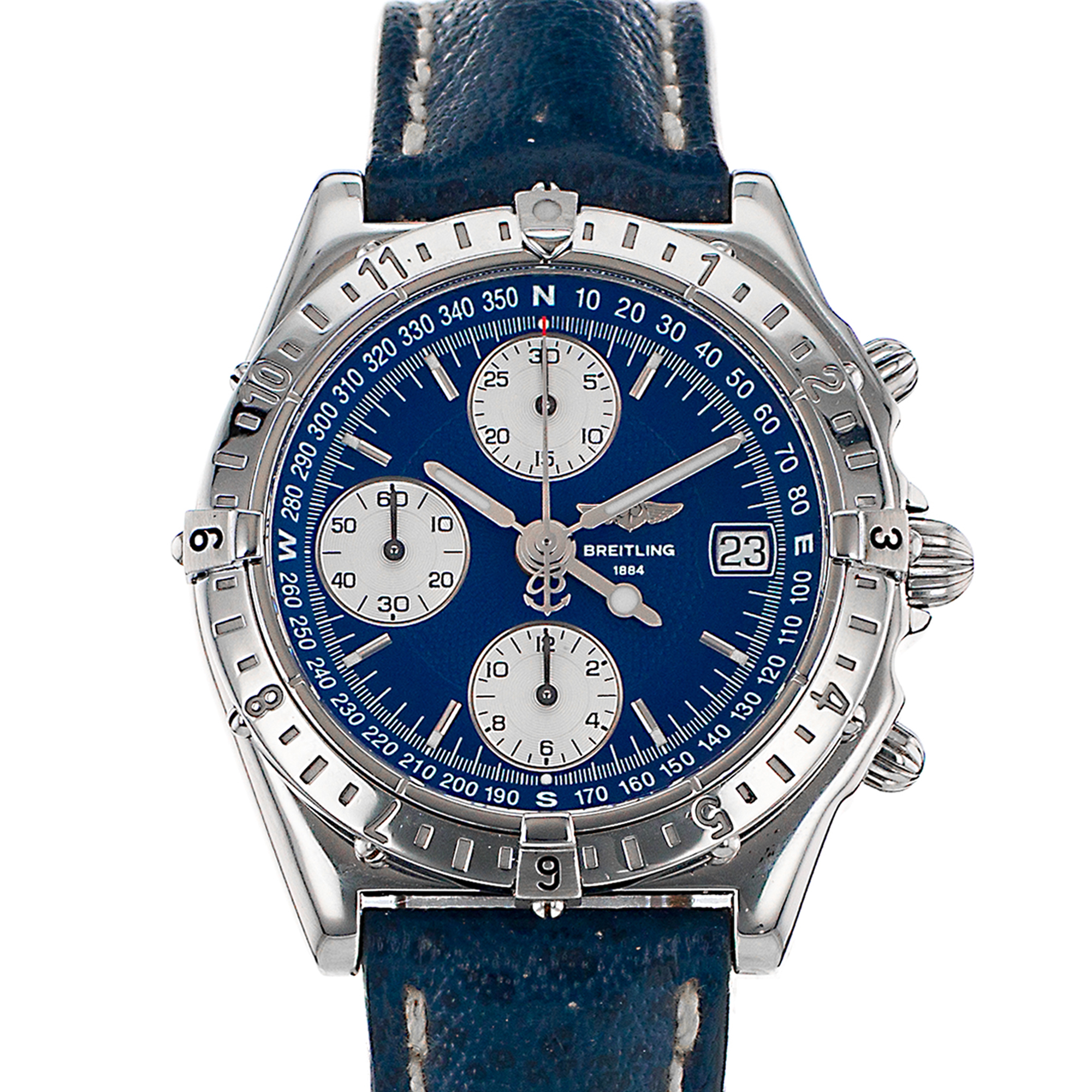 Breitling Chronomat A20048 39mm GMT Blue White Chronograph Mens Watch 2000 thumbnail 1