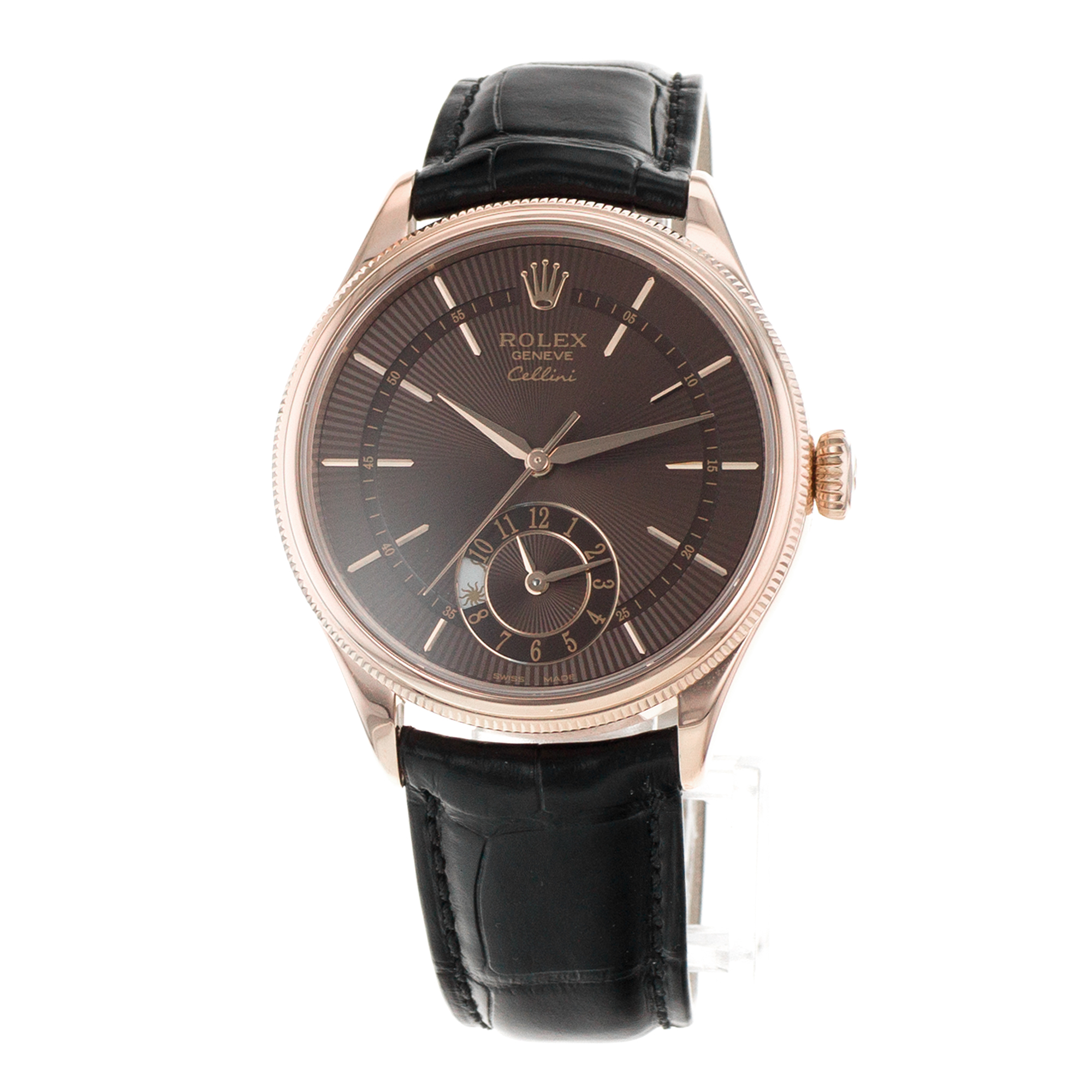 Rolex Celini Dual Time 50525 39mm Rose Gold Chocolate Brown Day Night Mens Watch thumbnail 3