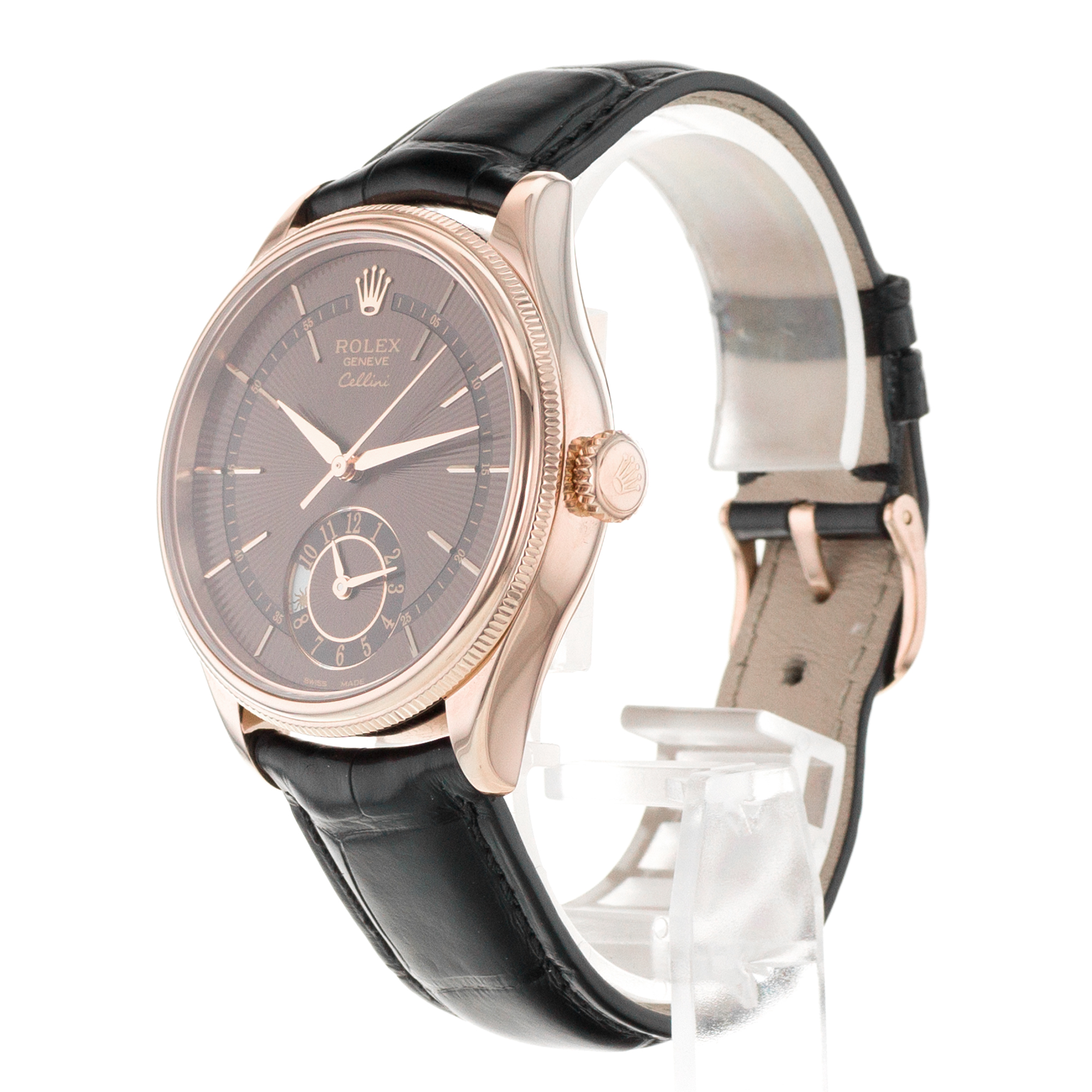 Rolex Celini Dual Time 50525 39mm Rose Gold Chocolate Brown Day Night Mens Watch thumbnail 4