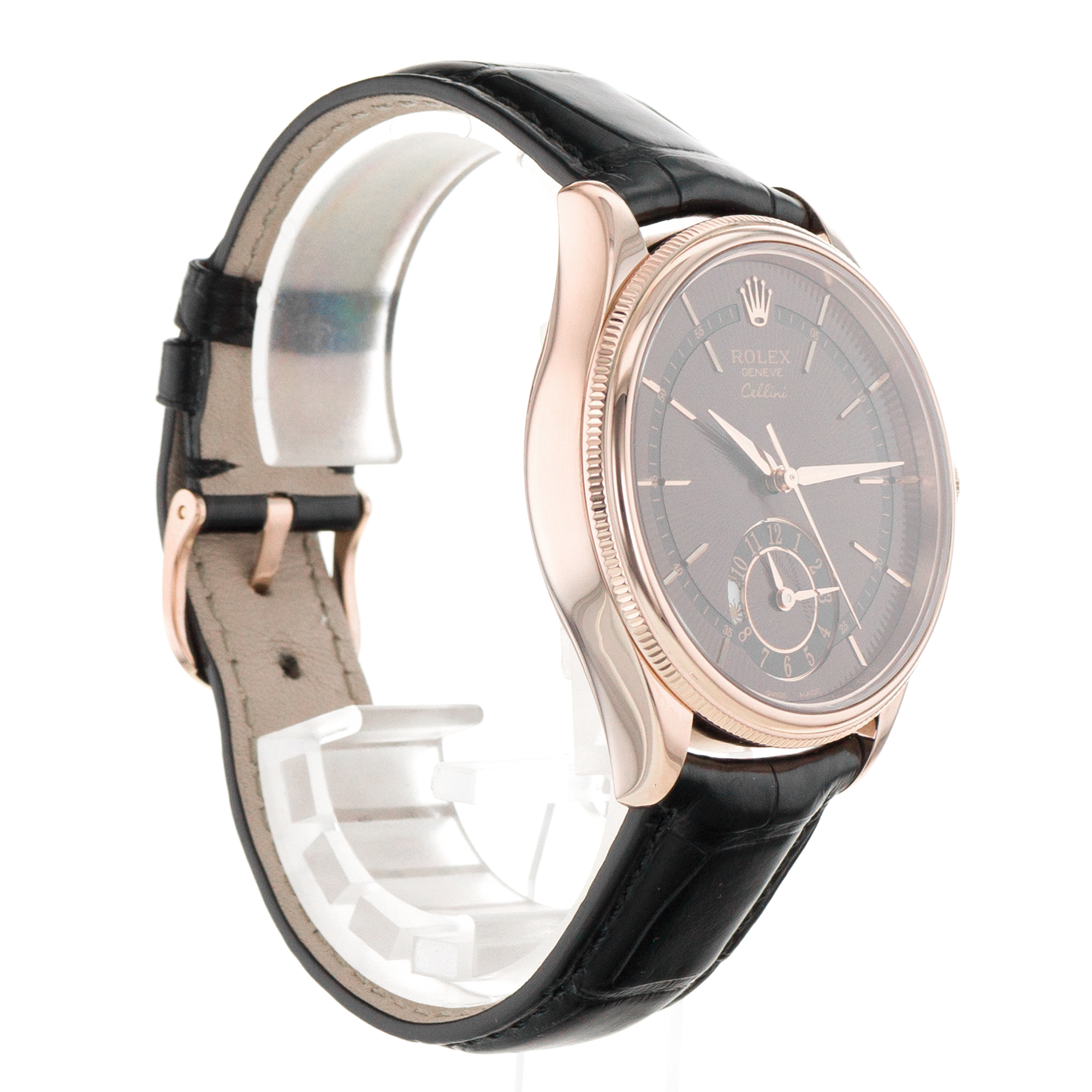 Rolex Celini Dual Time 50525 39mm Rose Gold Chocolate Brown Day Night Mens Watch thumbnail 7