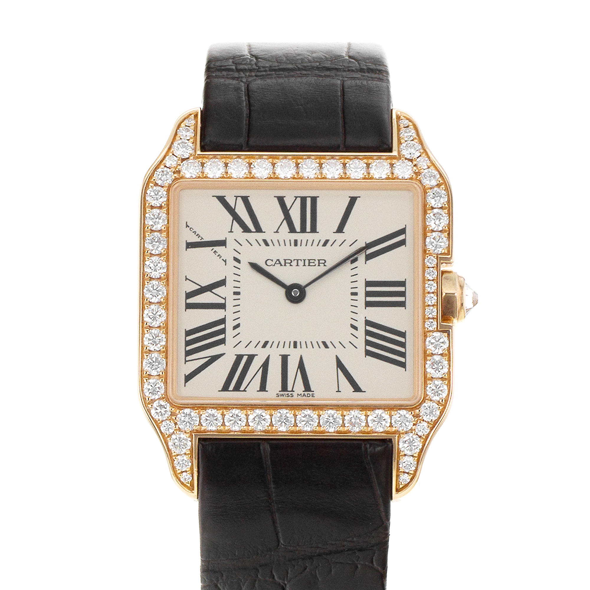 Cartier Santos Dumont WH100351 2788 30mm Factory Diamonds Rose Gold Ladies Watch thumbnail 1