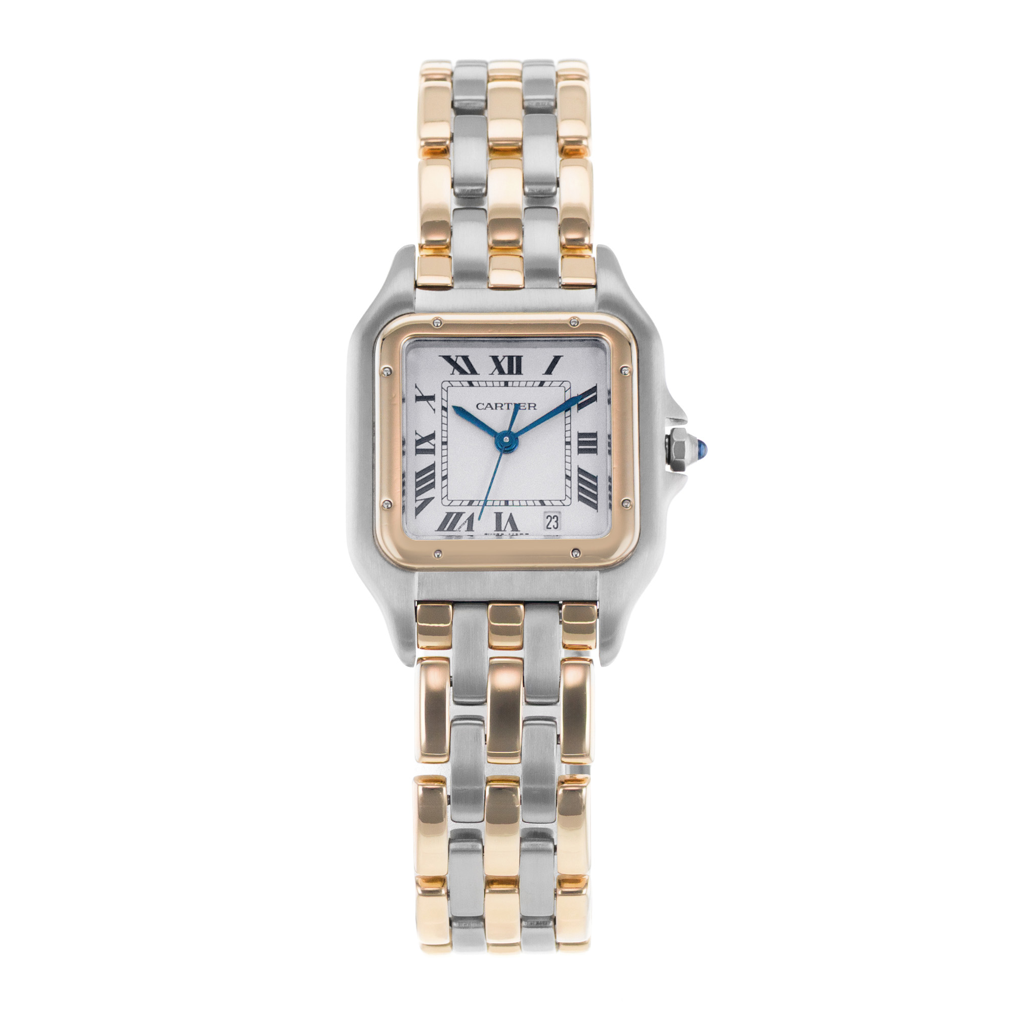 Cartier Panthere 83083244 27mm Silver Roman Steel Yellow Gold 3 Row Mens Watch thumbnail 2