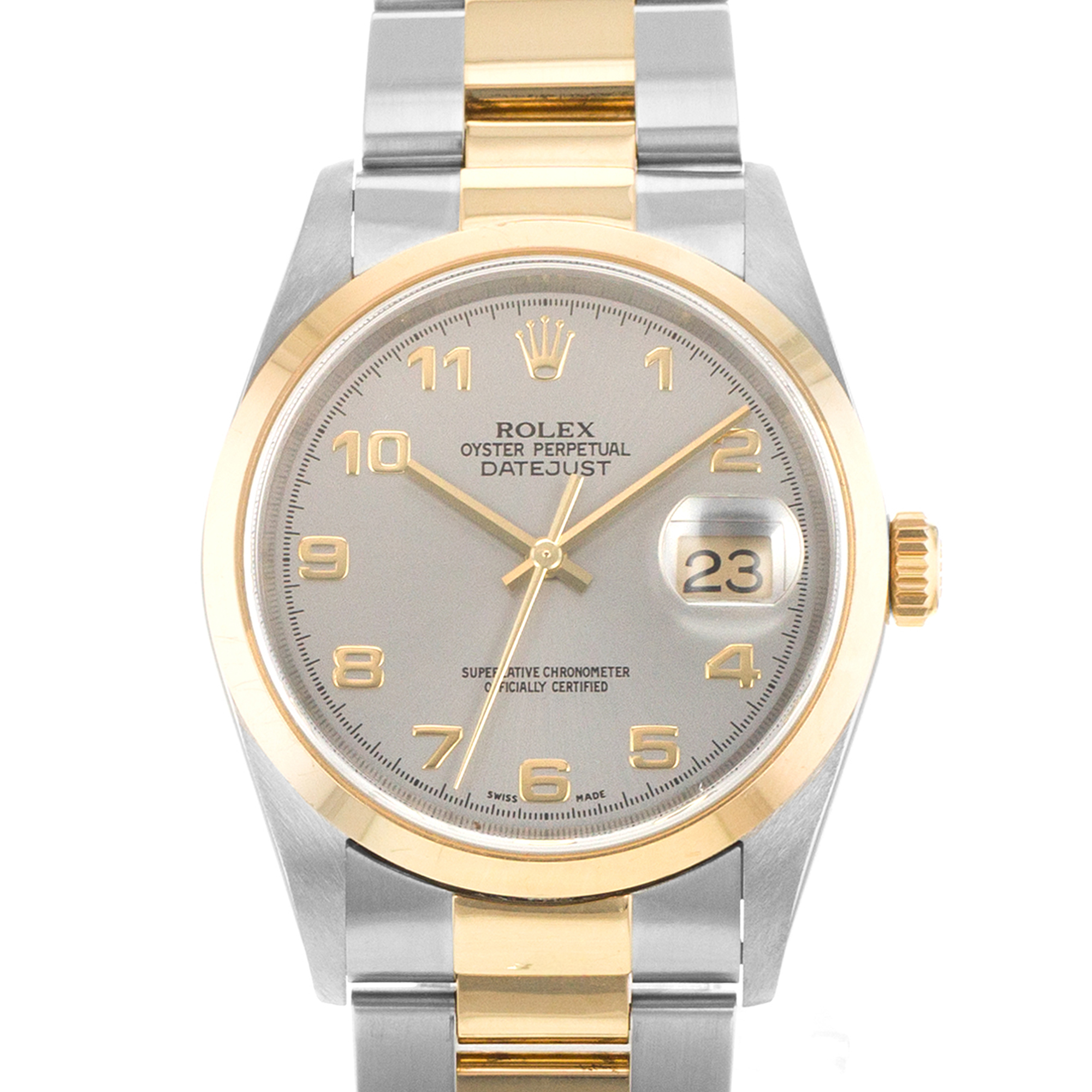 Rolex Datejust 36 16203 Grey Arabic Smooth Steel Yellow Gold Mens Watch 2000 thumbnail 1