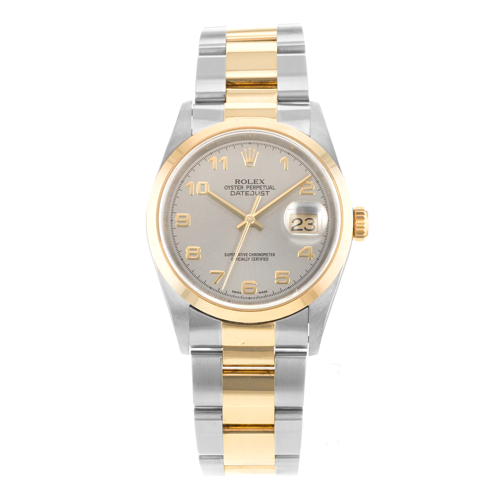 Rolex Datejust 36 16203 Grey Arabic Smooth Steel Yellow Gold Mens Watch 2000 thumbnail 2