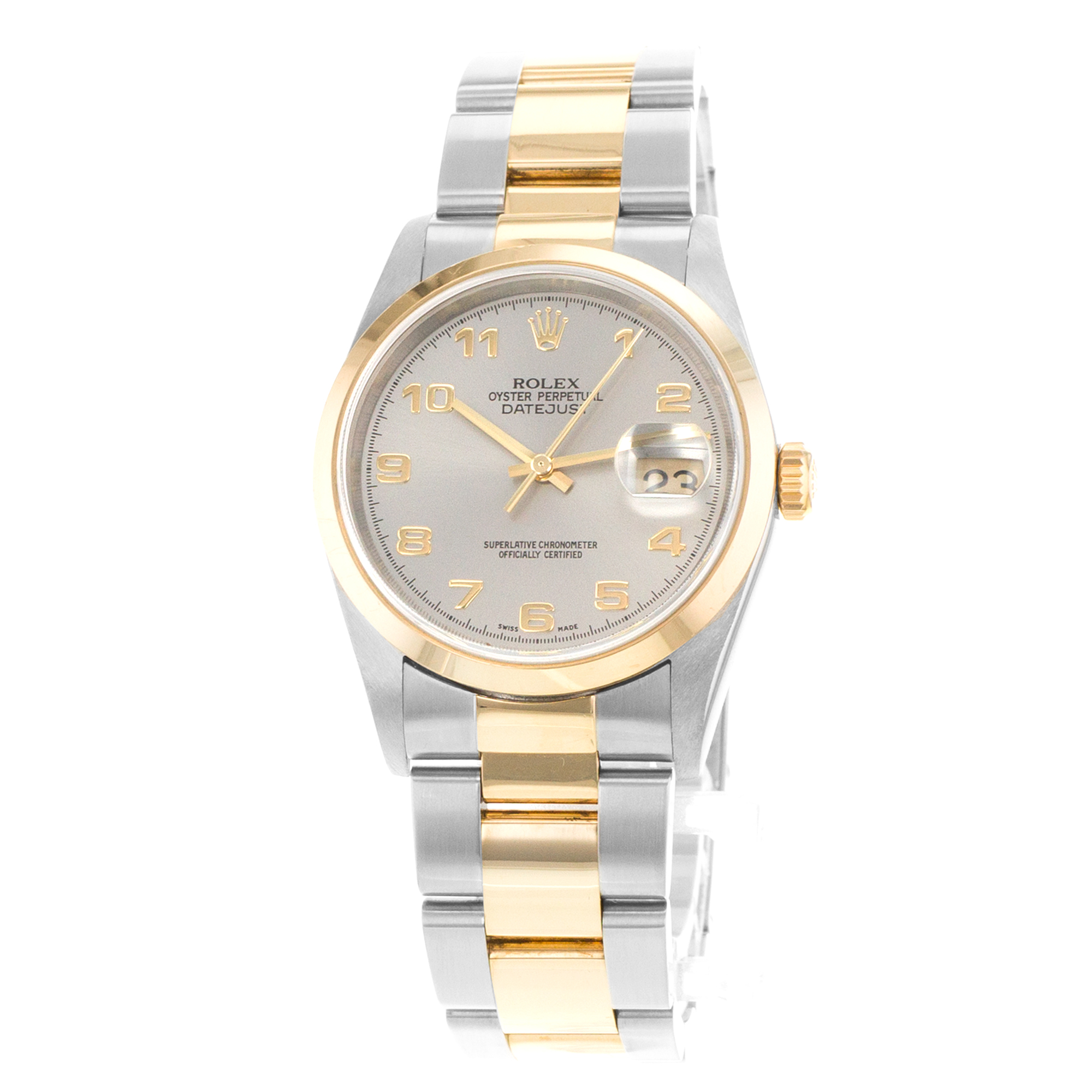 Rolex Datejust 36 16203 Grey Arabic Smooth Steel Yellow Gold Mens Watch 2000 thumbnail 3