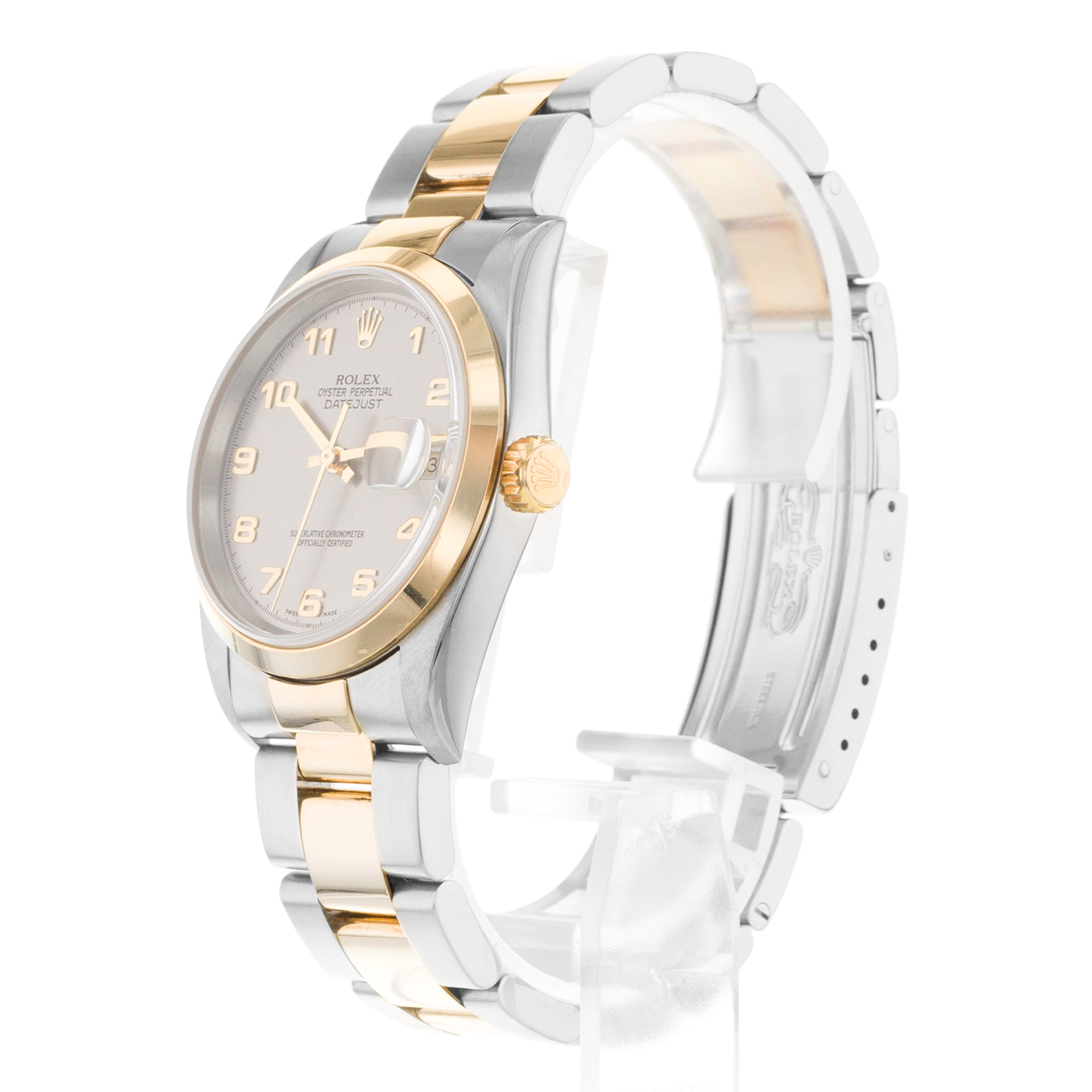 Rolex Datejust 36 16203 Grey Arabic Smooth Steel Yellow Gold Mens Watch 2000 thumbnail 4